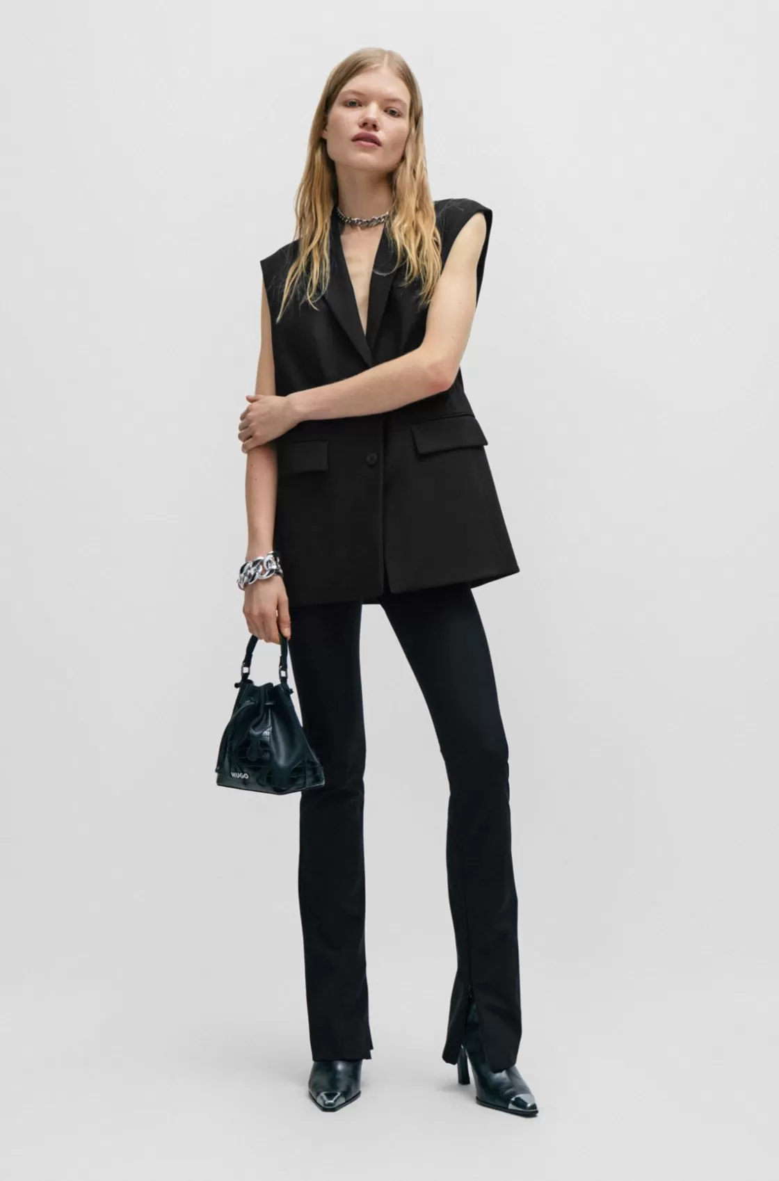 HUGO BOSS Regular-fit Long-length Waistcoat With Logo Lining Black Shop