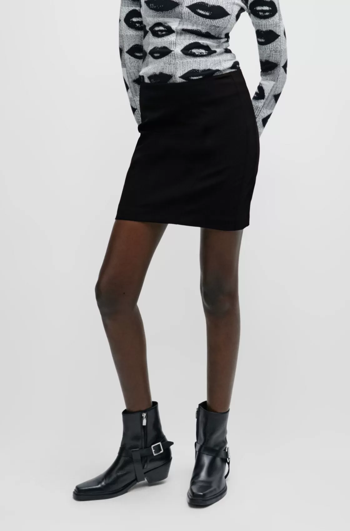 HUGO BOSS Regular-fit Mini Skirt In Super-stretch Material Black Flash Sale