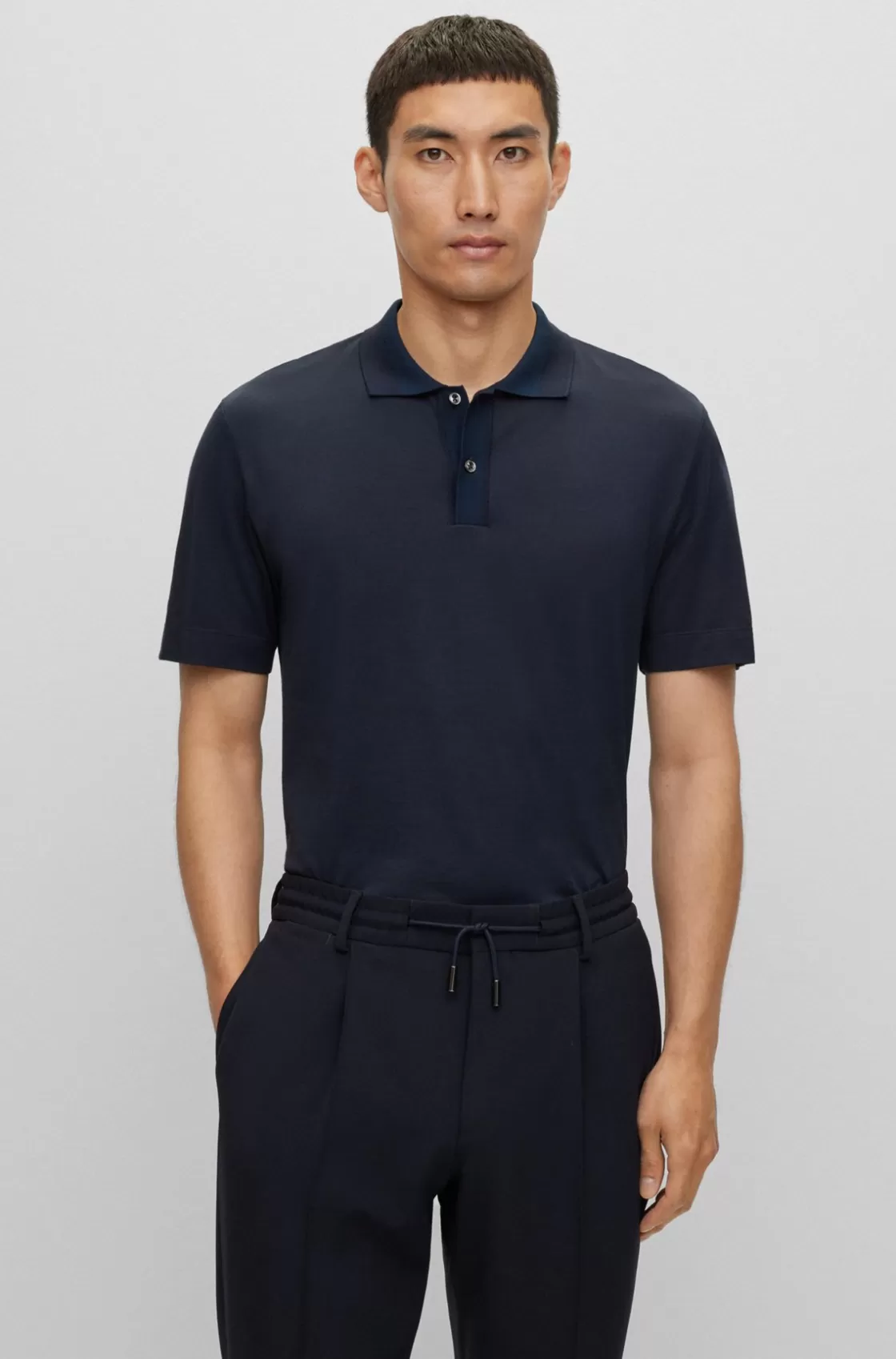 HUGO BOSS Regular-fit Polo Shirt In Cotton And Silk Dark Blue Cheap
