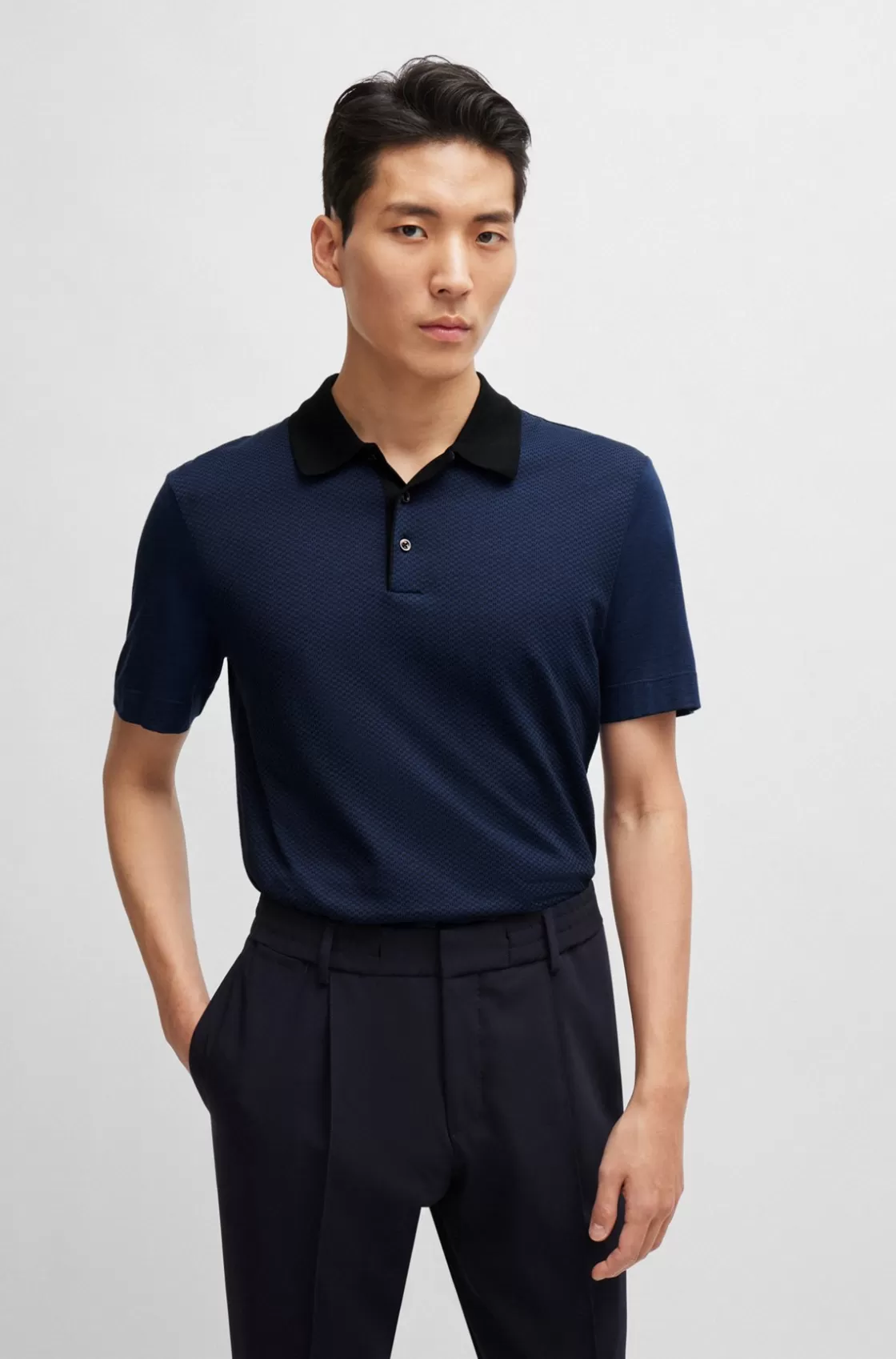 HUGO BOSS Regular-fit Polo Shirt In Cotton And Silk Light Blue Discount