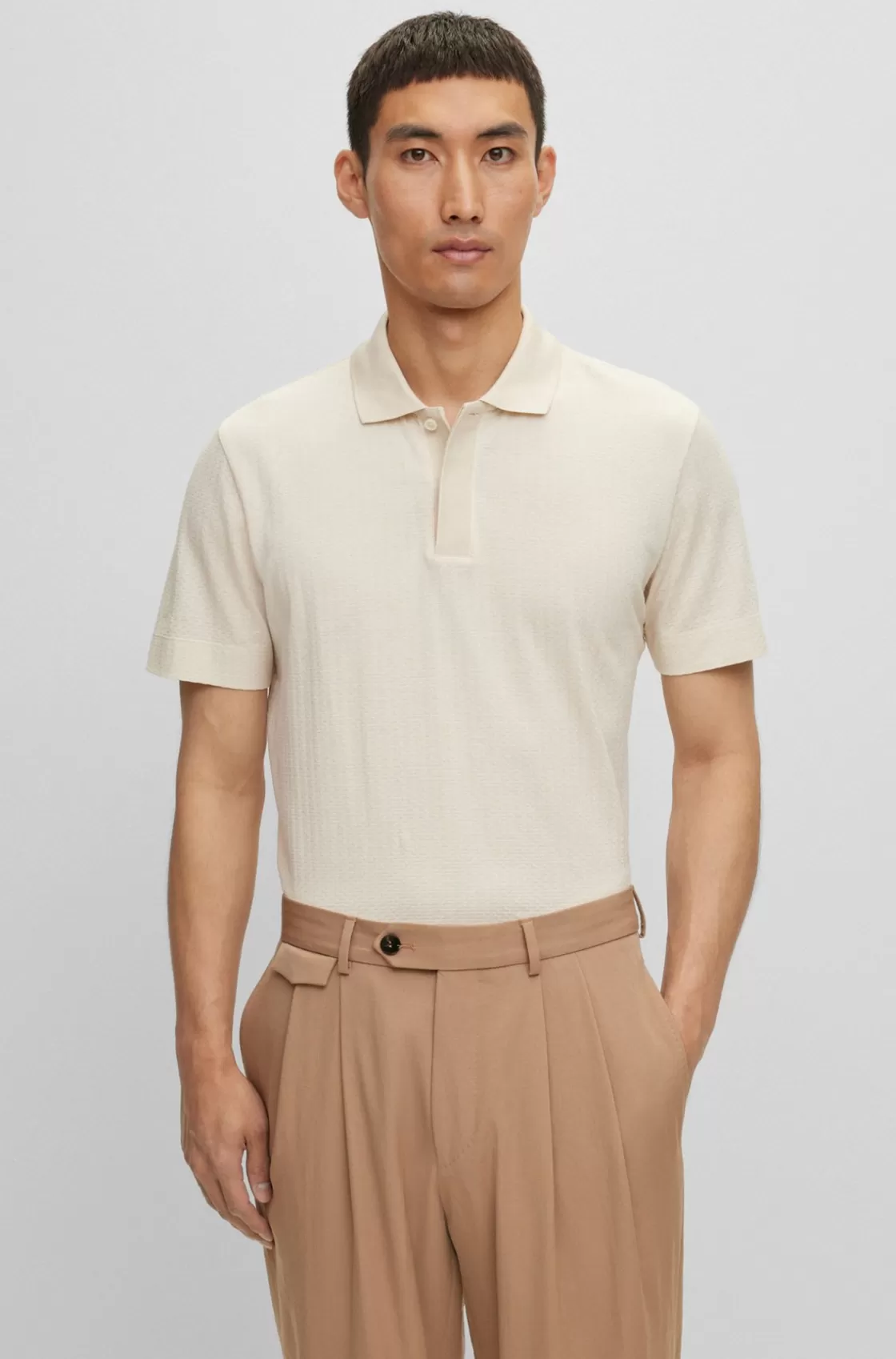 HUGO BOSS Regular-fit Polo Shirt In Cotton And Silk White New