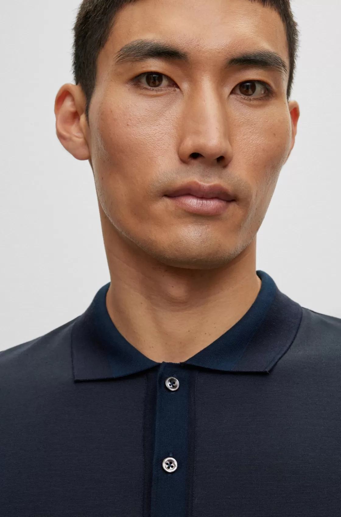 HUGO BOSS Regular-fit Polo Shirt In Cotton And Silk Dark Blue Cheap