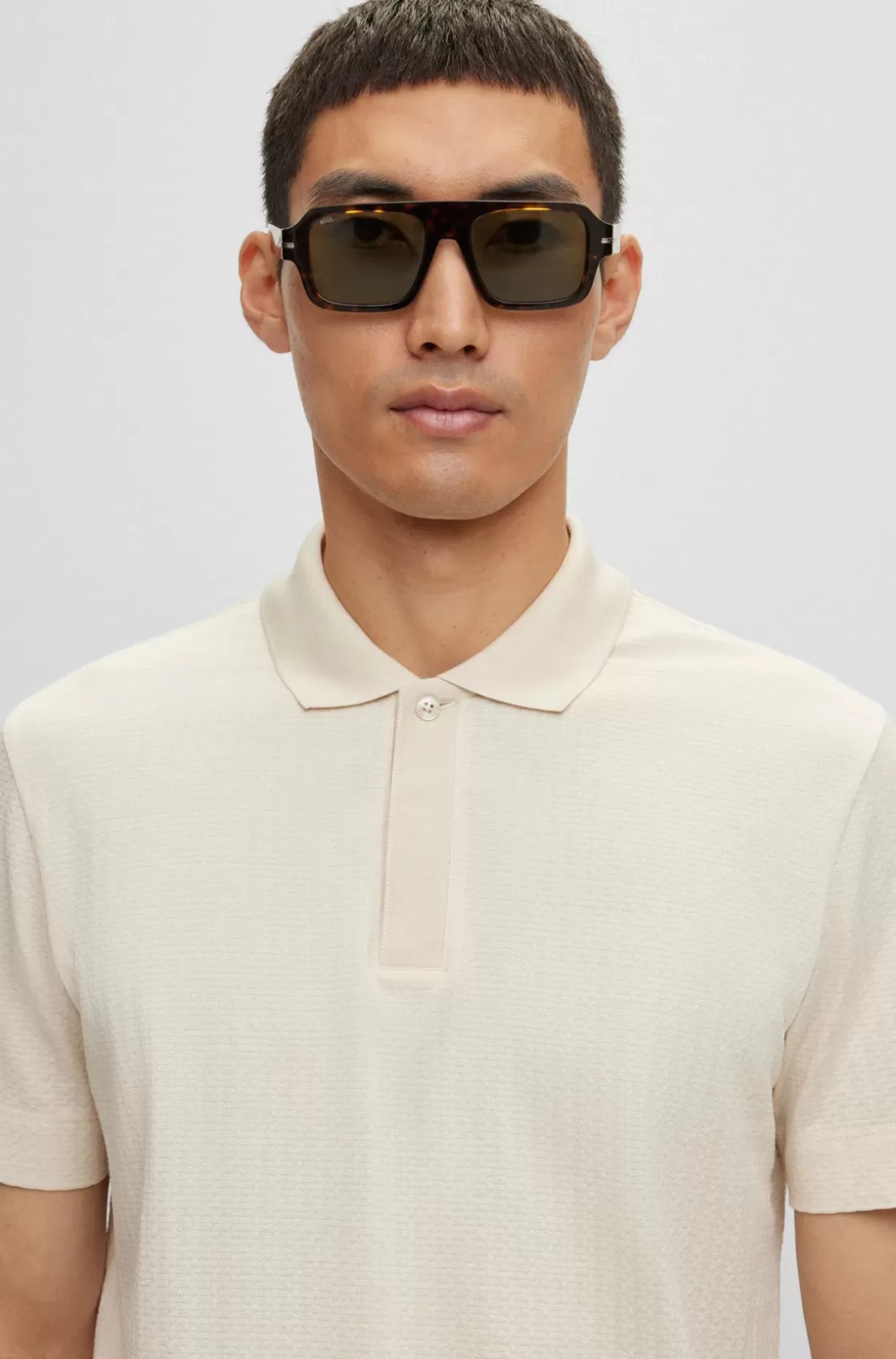HUGO BOSS Regular-fit Polo Shirt In Cotton And Silk White New