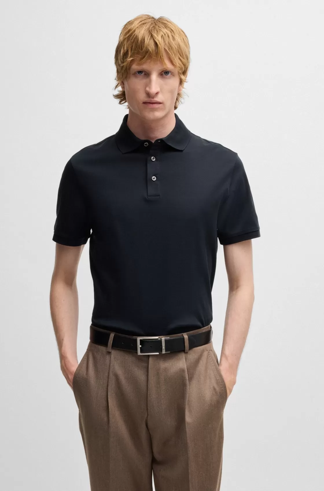 HUGO BOSS Regular-fit Polo Shirt In Mercerized Italian Cotton Dark Blue Flash Sale