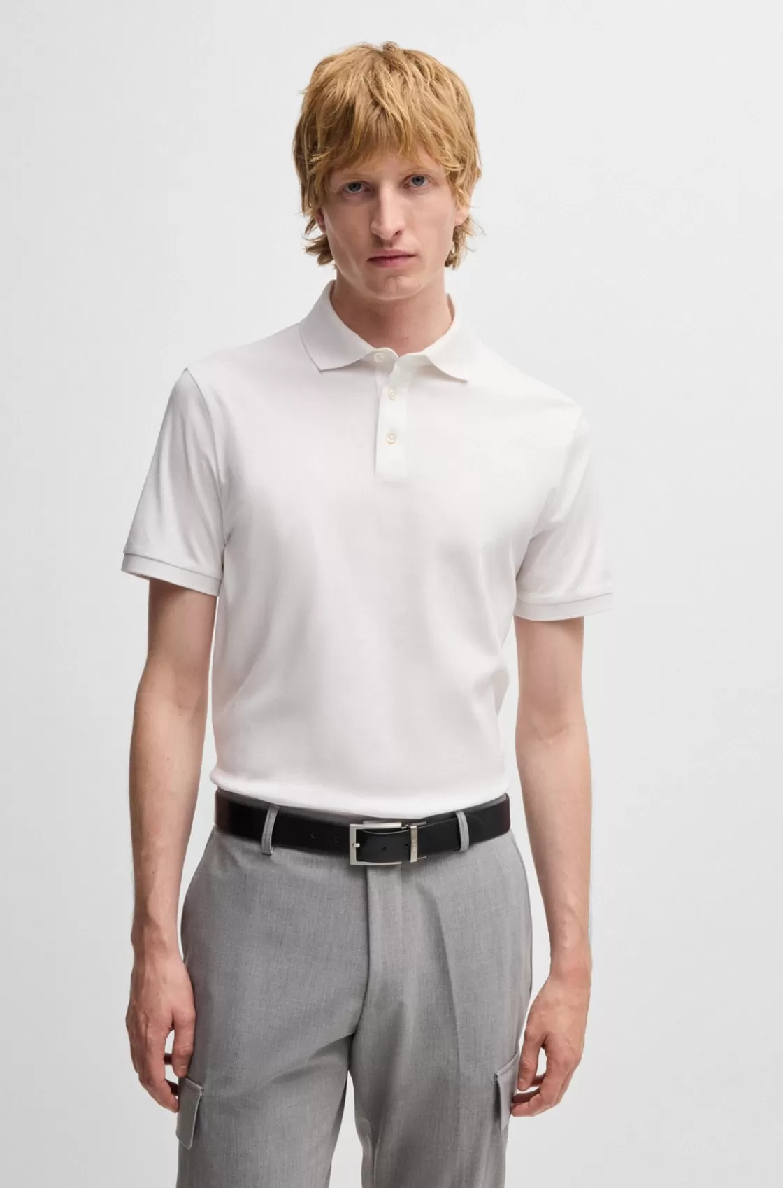 HUGO BOSS Regular-fit Polo Shirt In Mercerized Italian Cotton White Fashion