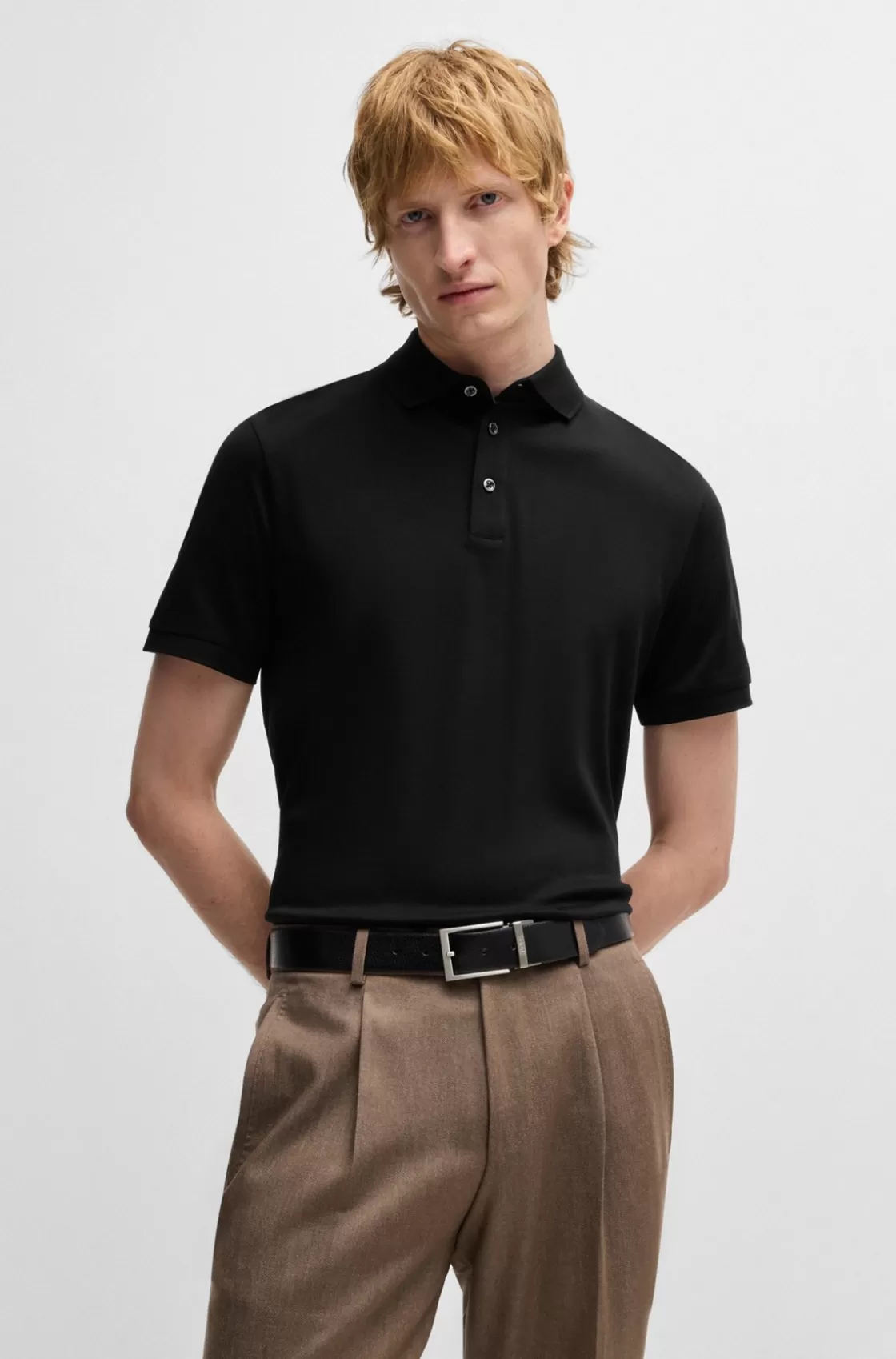 HUGO BOSS Regular-fit Polo Shirt In Mercerized Italian Cotton Black Hot