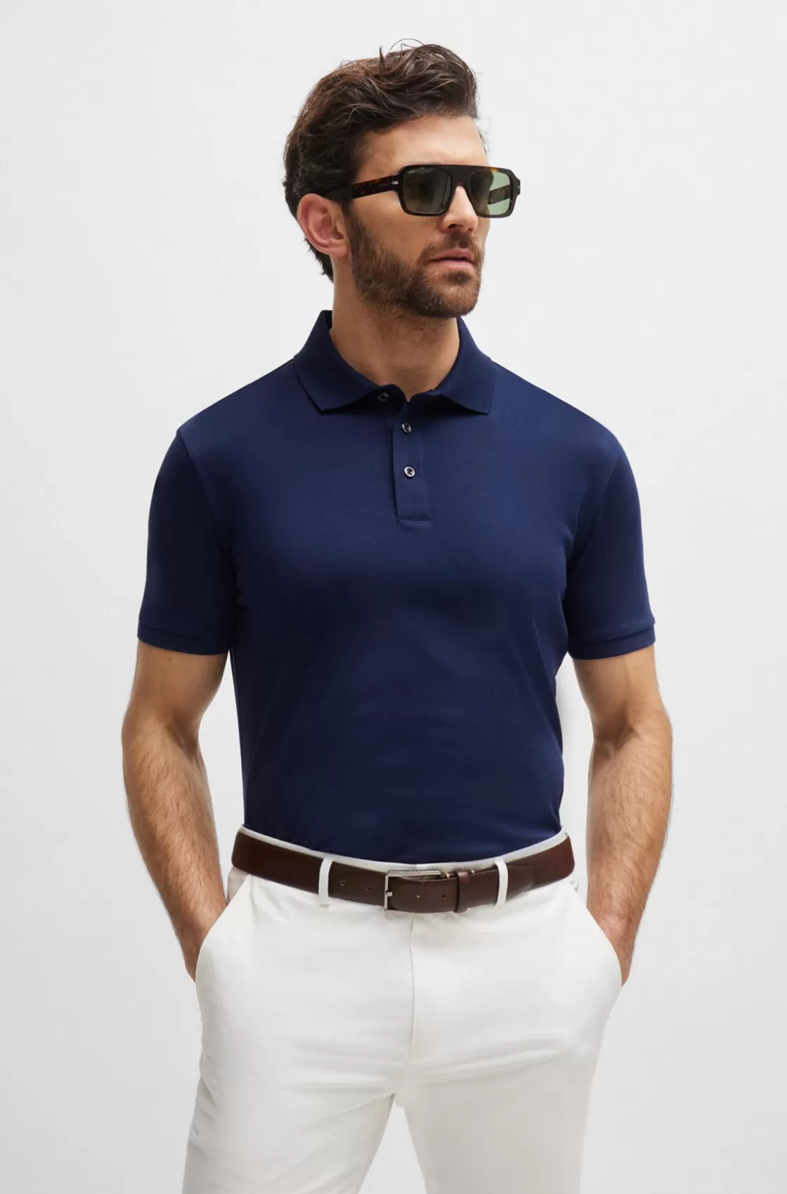 HUGO BOSS Regular-fit Polo Shirt In Mercerized Italian Cotton Light Blue Cheap