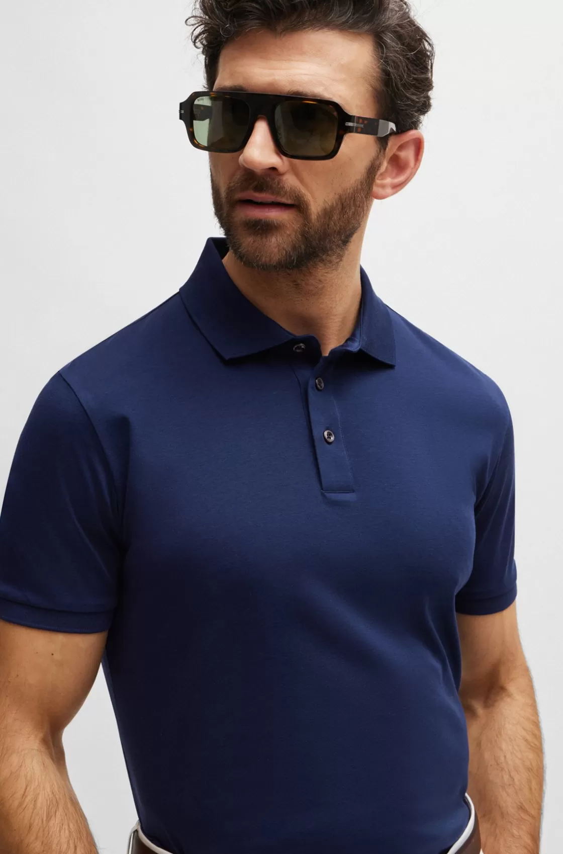 HUGO BOSS Regular-fit Polo Shirt In Mercerized Italian Cotton Light Blue Cheap