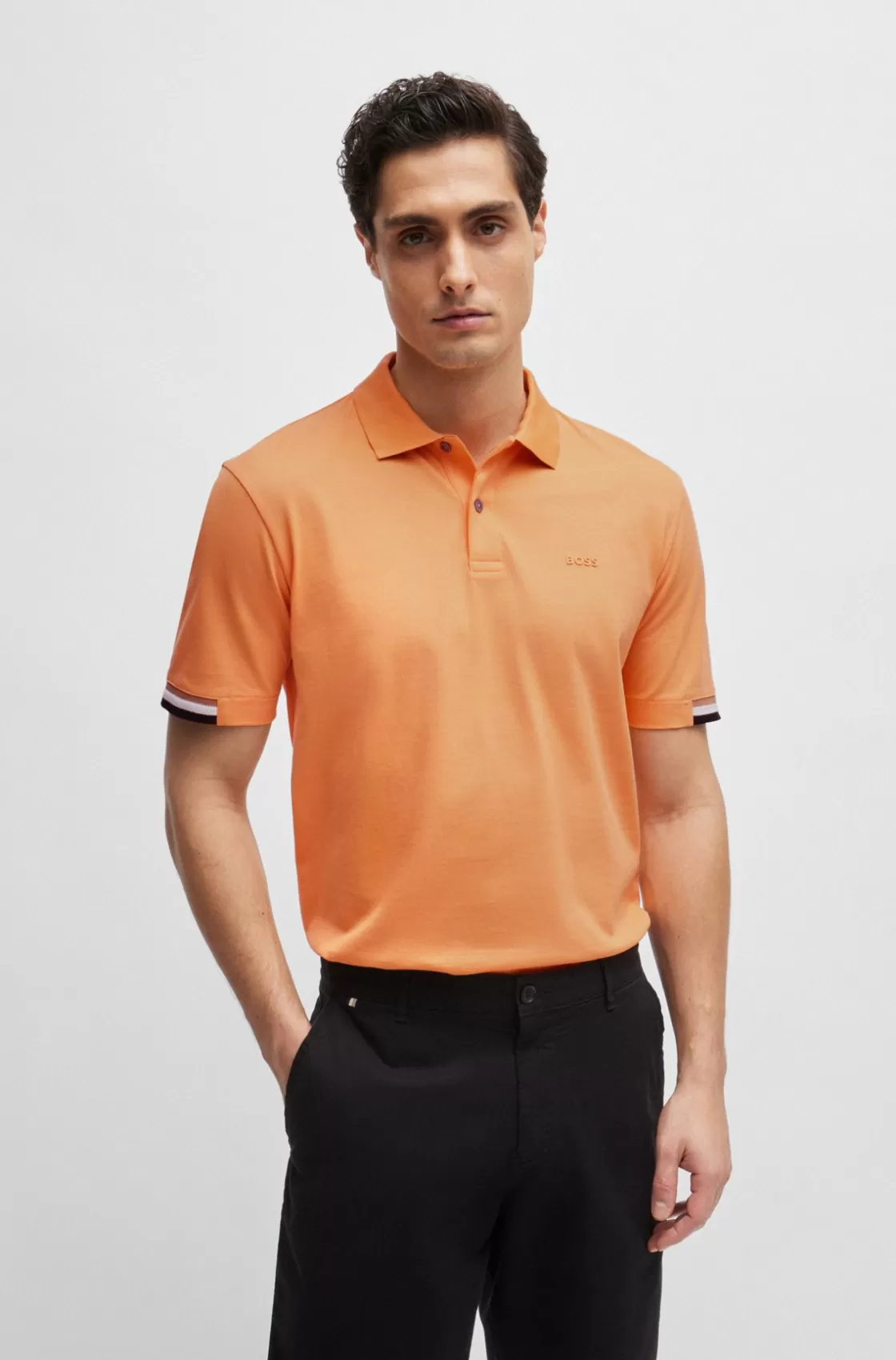 HUGO BOSS Regular-fit Polo Shirt With Rubberized Logo Orange Sale