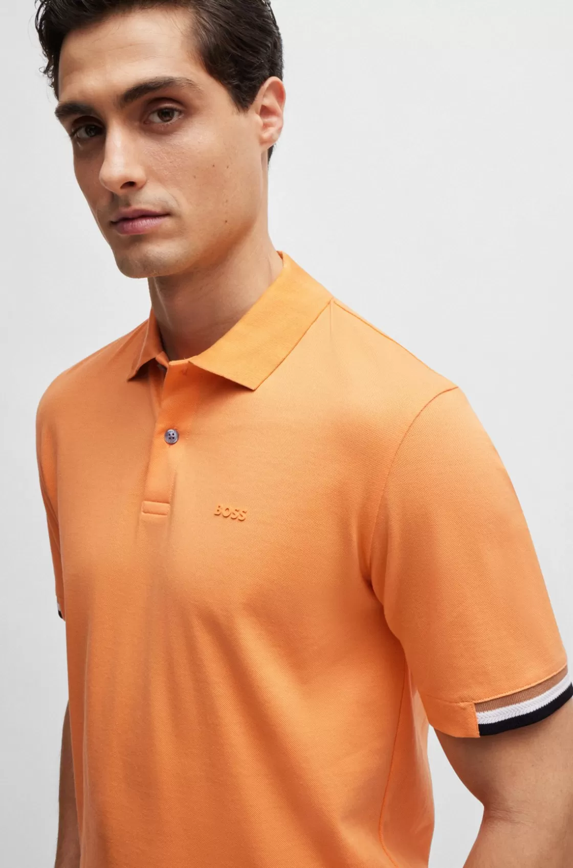 HUGO BOSS Regular-fit Polo Shirt With Rubberized Logo Orange Sale