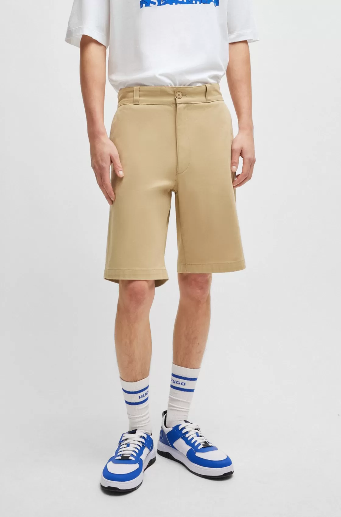 HUGO BOSS Regular-fit Regular-rise Shorts In Cotton Twill Beige Fashion