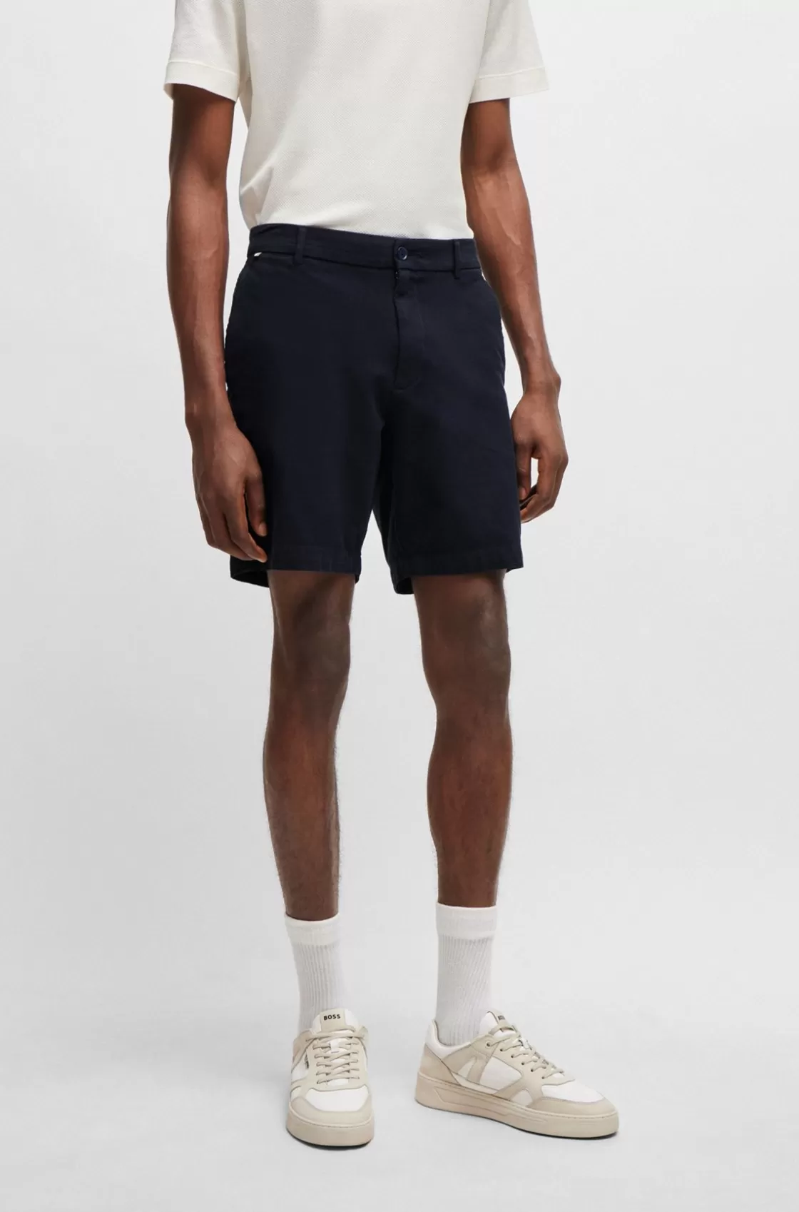 HUGO BOSS Regular-fit Regular-rise Shorts In Stretch Cotton Dark Blue Cheap
