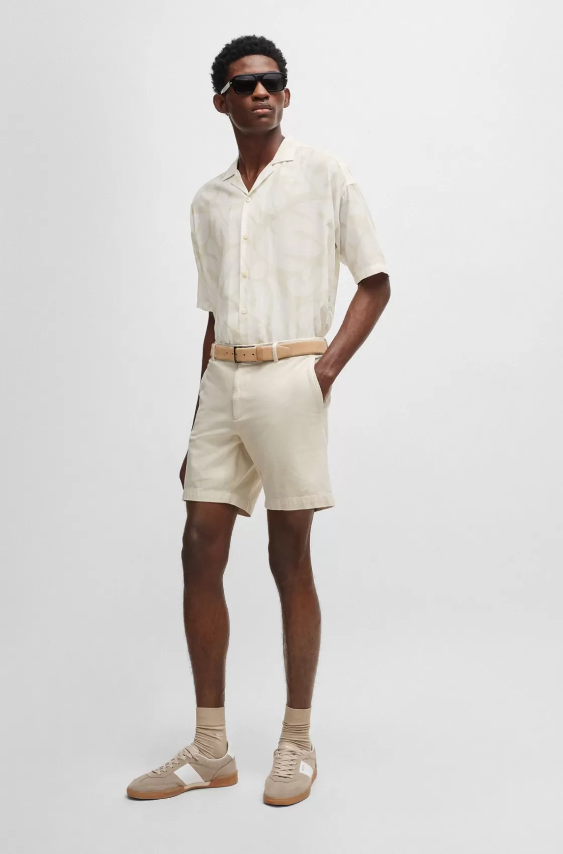 HUGO BOSS Regular-fit Regular-rise Shorts In Stretch Cotton White Best