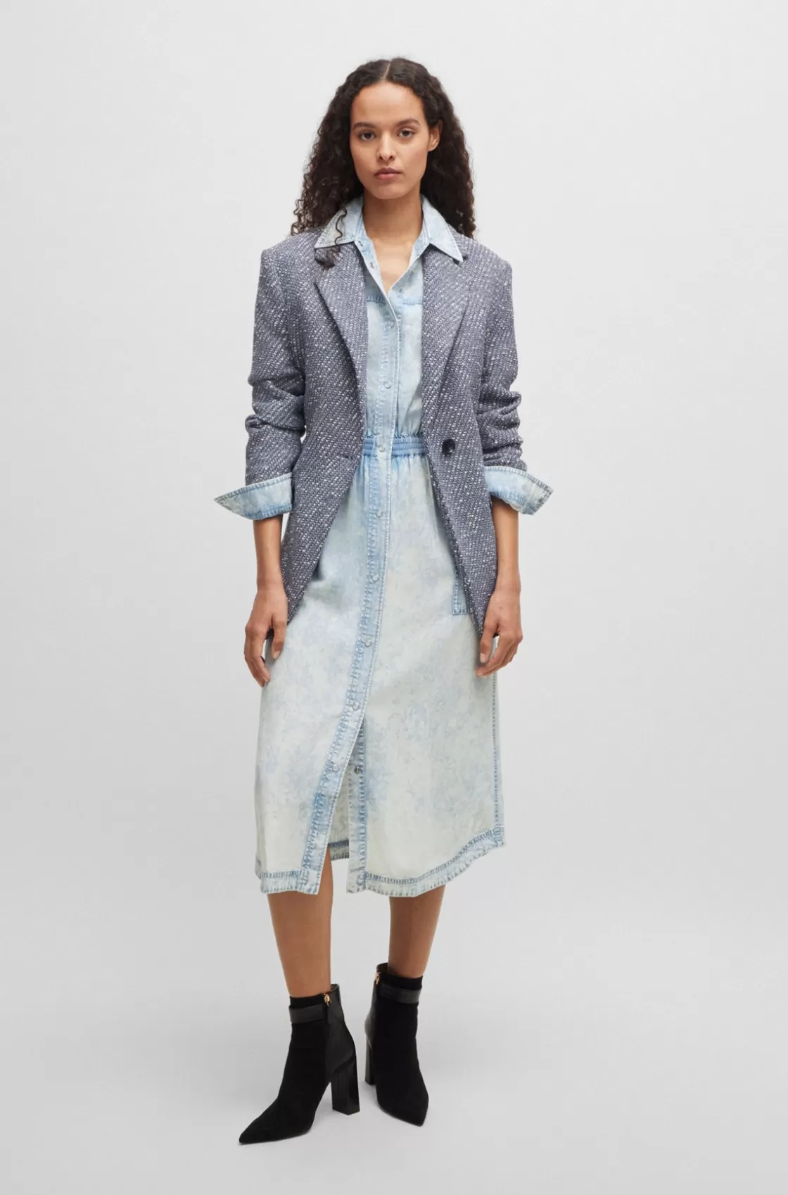 HUGO BOSS Regular-fit Shirt Dress In Denim-effect Fabric Blue Cheap