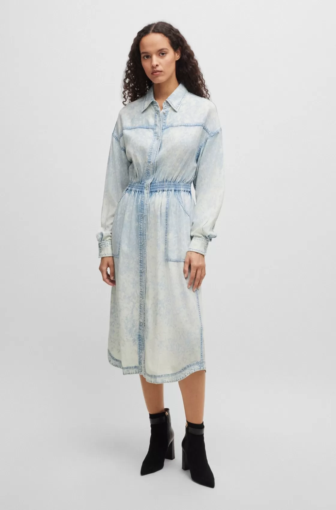 HUGO BOSS Regular-fit Shirt Dress In Denim-effect Fabric Blue Cheap