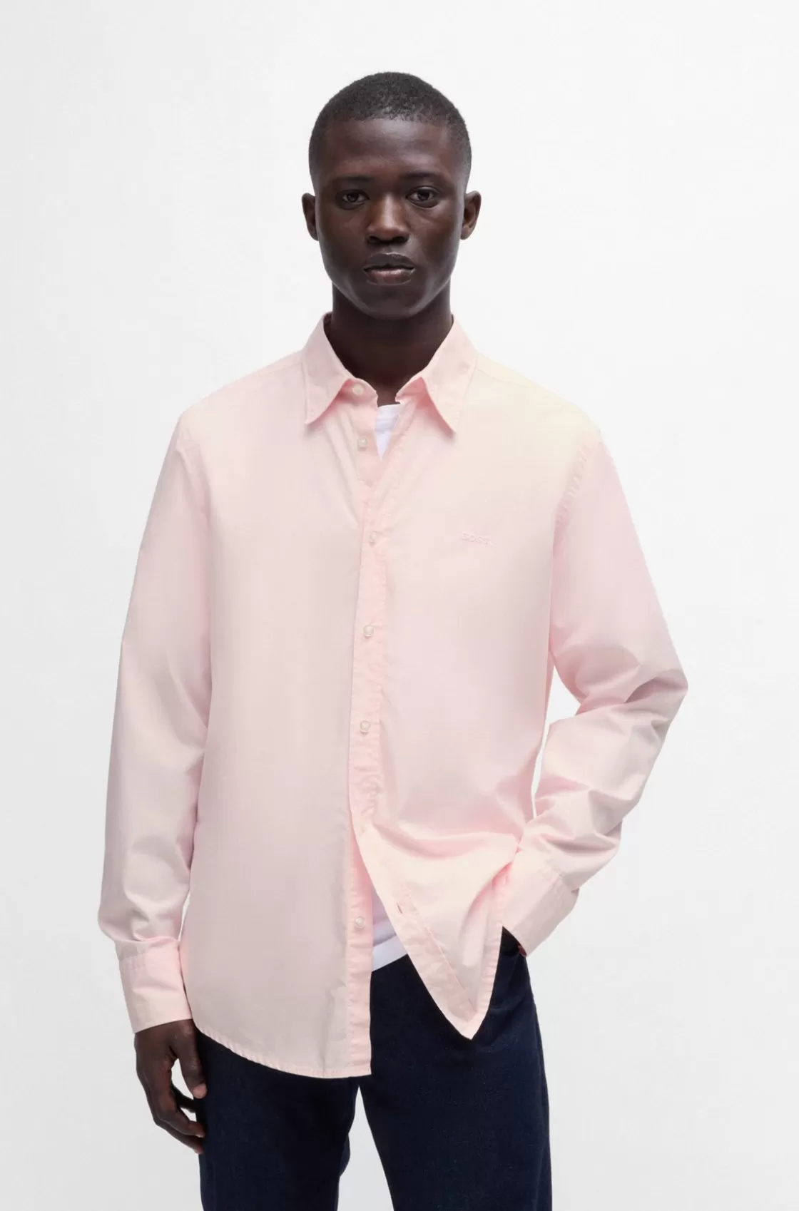 HUGO BOSS Regular-fit Shirt In Cotton Poplin light pink Hot