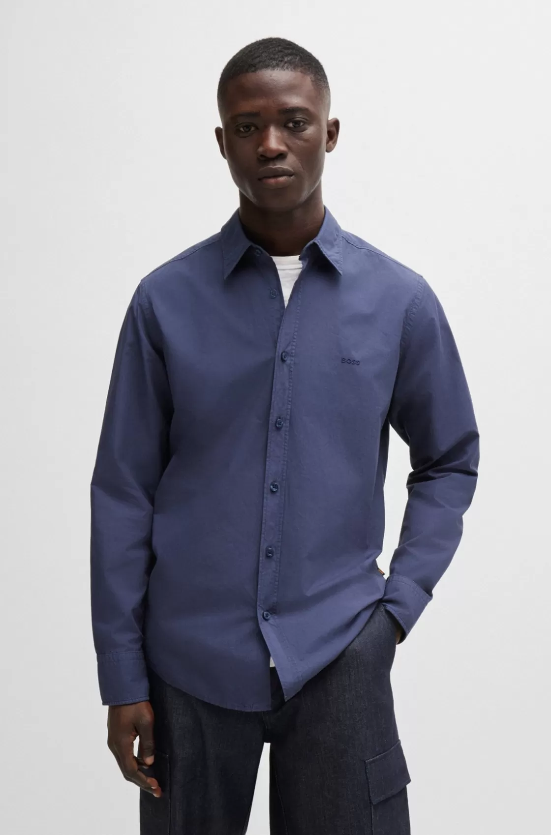 HUGO BOSS Regular-fit Shirt In Cotton Poplin Dark Blue Shop