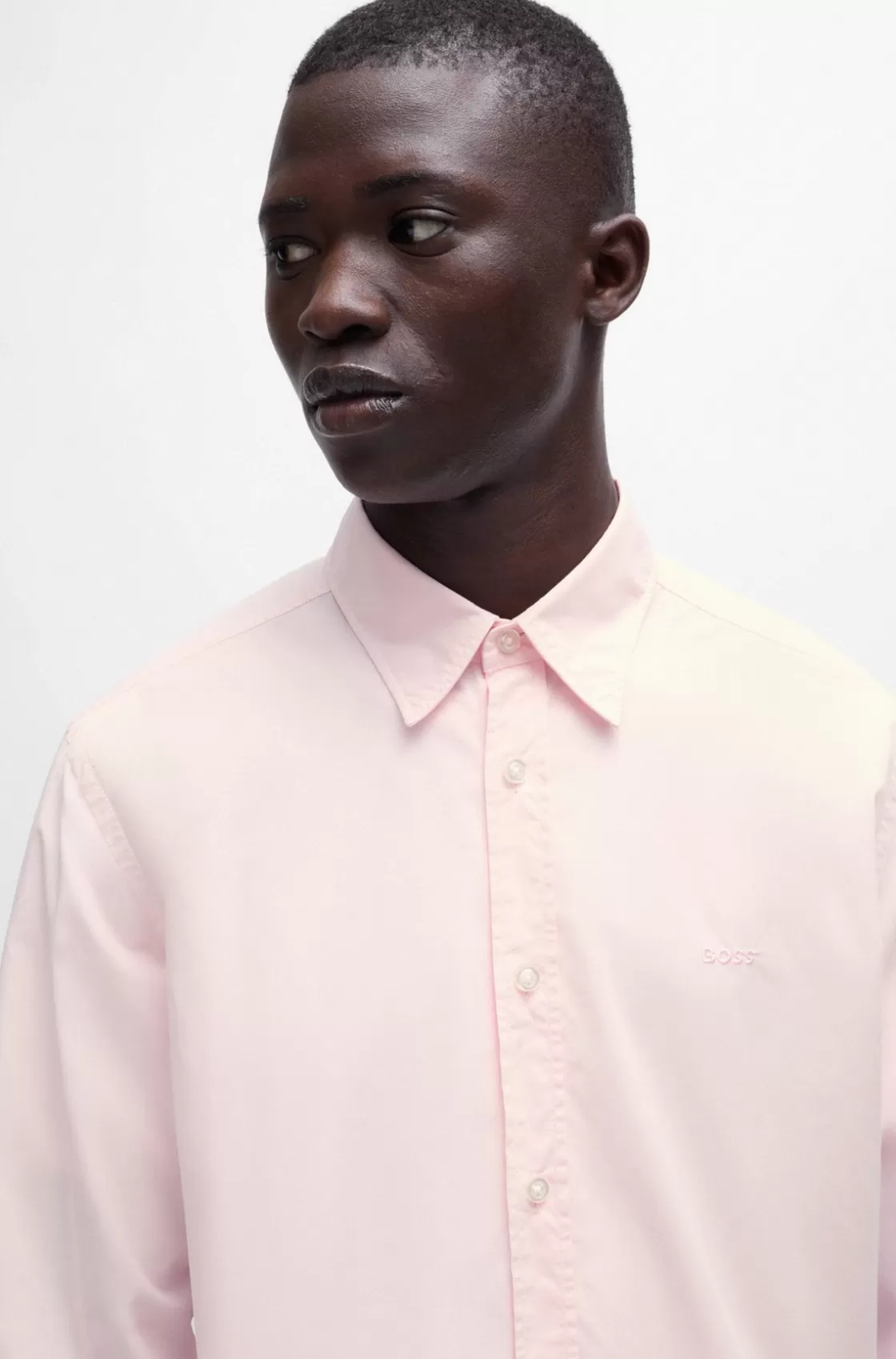 HUGO BOSS Regular-fit Shirt In Cotton Poplin light pink Hot