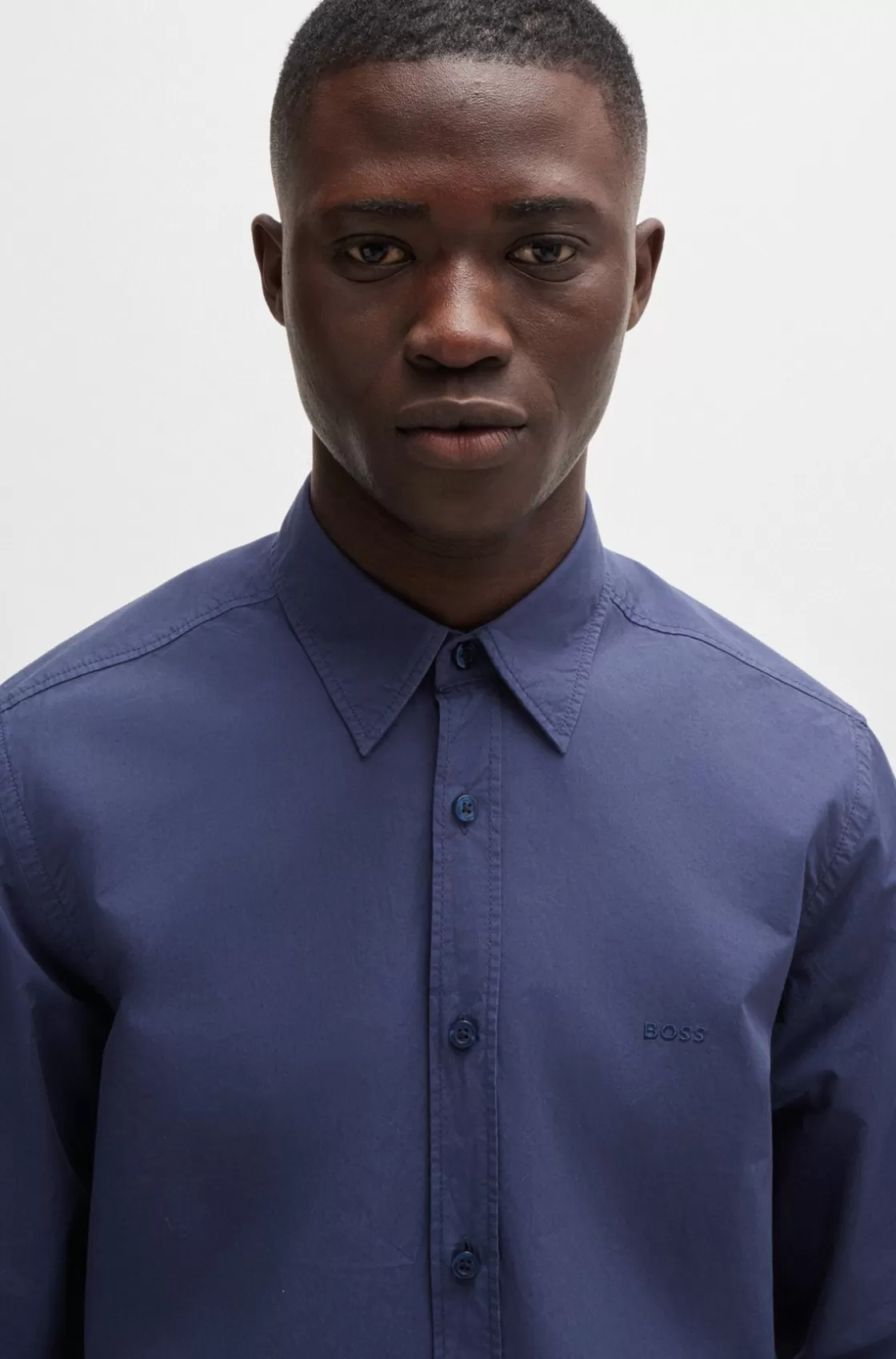 HUGO BOSS Regular-fit Shirt In Cotton Poplin Dark Blue Shop