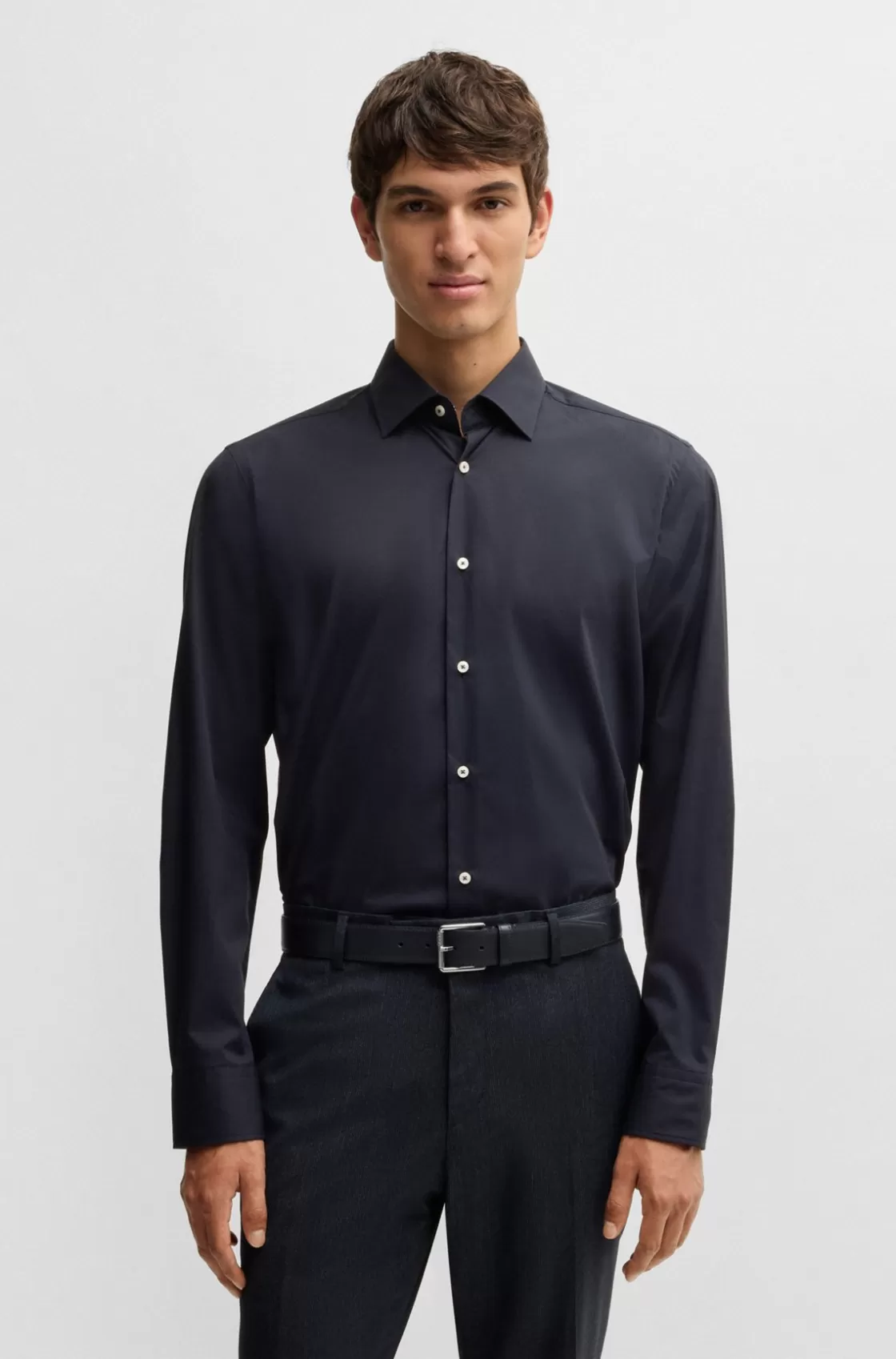 HUGO BOSS Regular-fit Shirt In Easy-iron Stretch-cotton Poplin Dark Blue Flash Sale