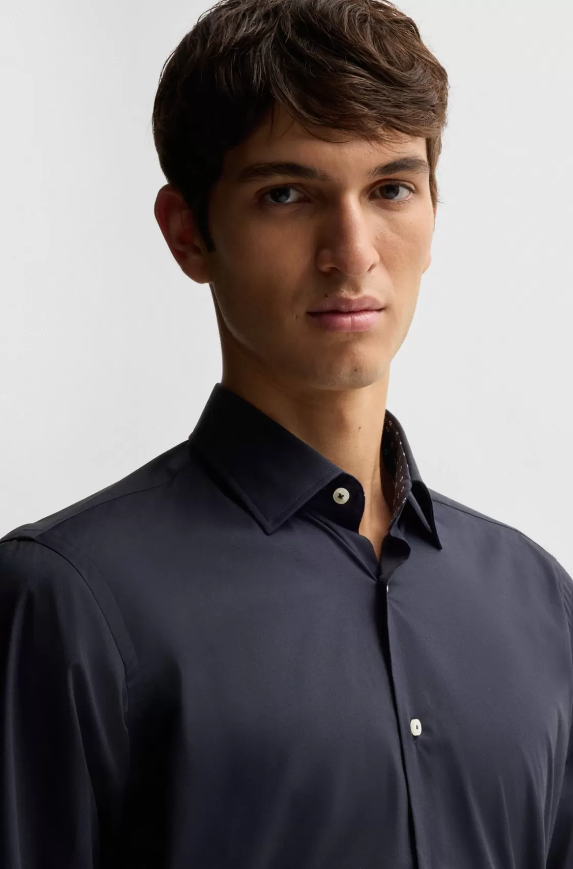 HUGO BOSS Regular-fit Shirt In Easy-iron Stretch-cotton Poplin Dark Blue Flash Sale