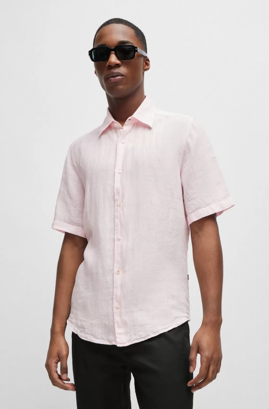 HUGO BOSS Regular-fit Shirt In Linen Canvas light pink Best Sale