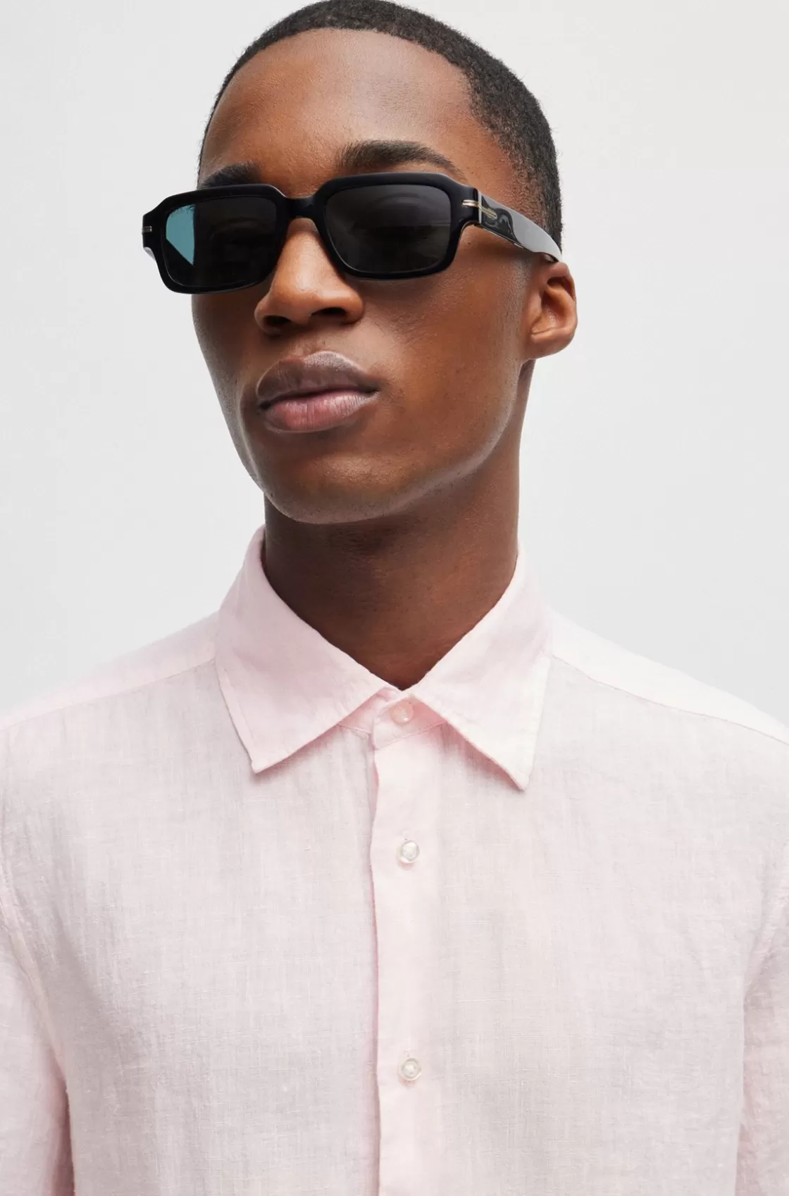 HUGO BOSS Regular-fit Shirt In Linen Canvas light pink Best Sale