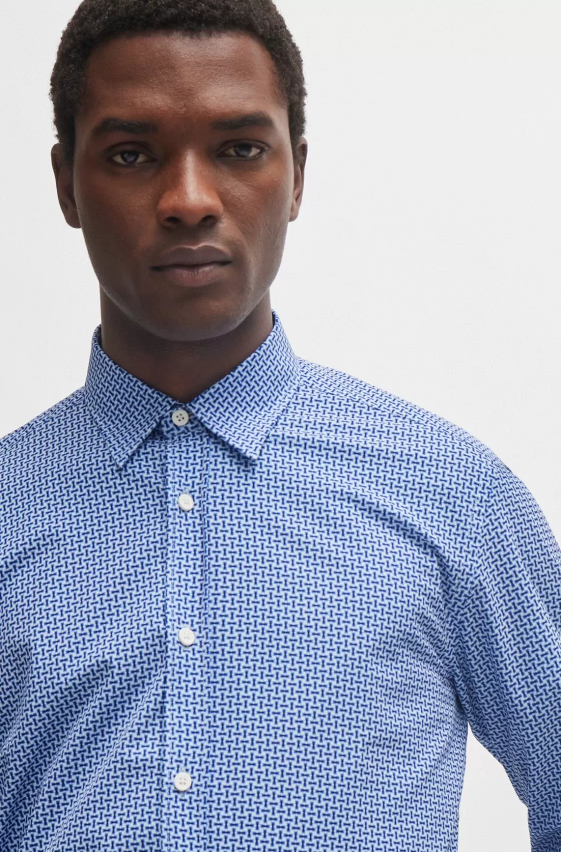 HUGO BOSS Regular-fit Shirt In Printed Performance-stretch Fabric Dark Blue Store