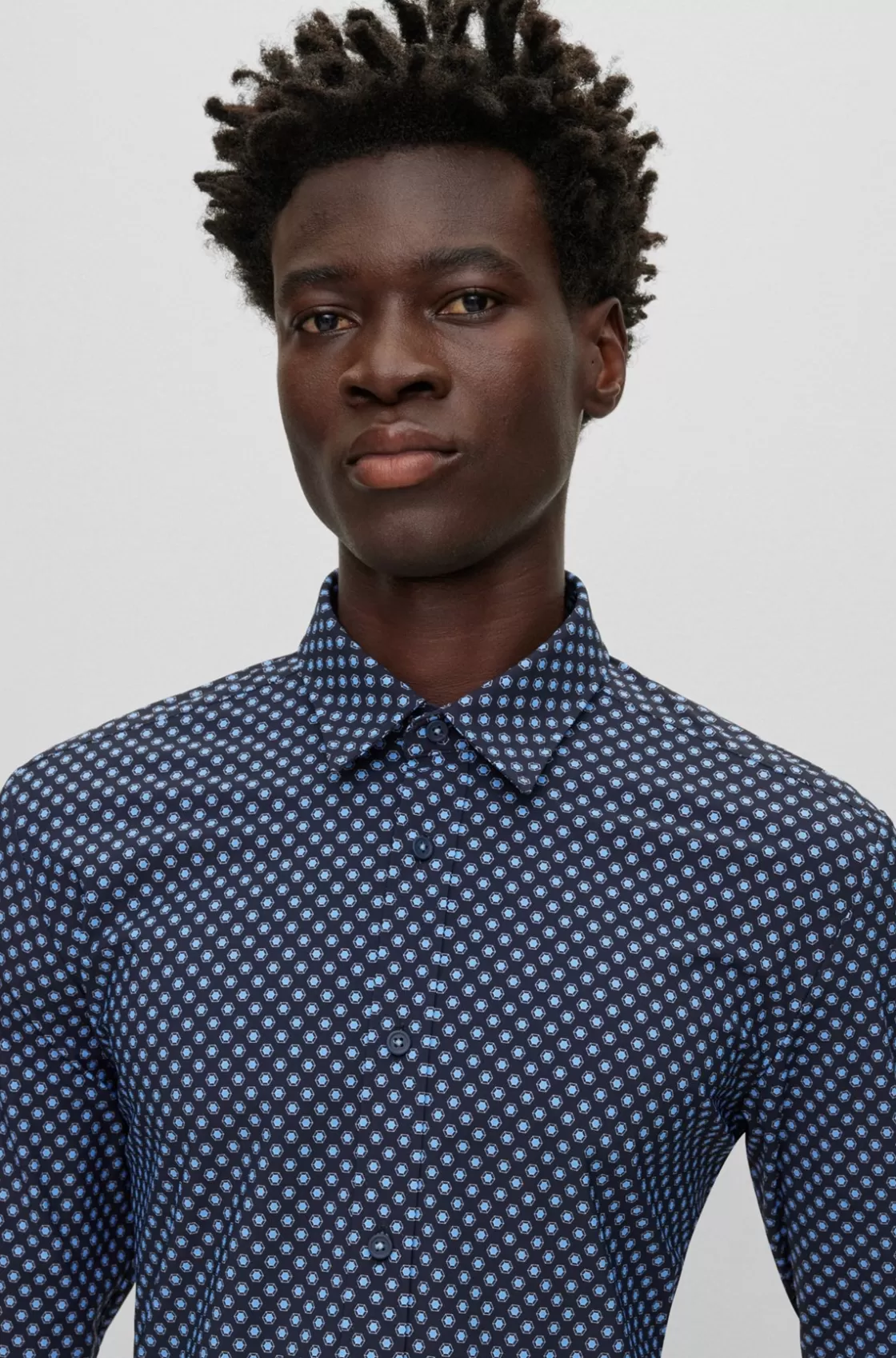 HUGO BOSS Regular-fit Shirt In Printed Performance-stretch Fabric Dark Blue Flash Sale