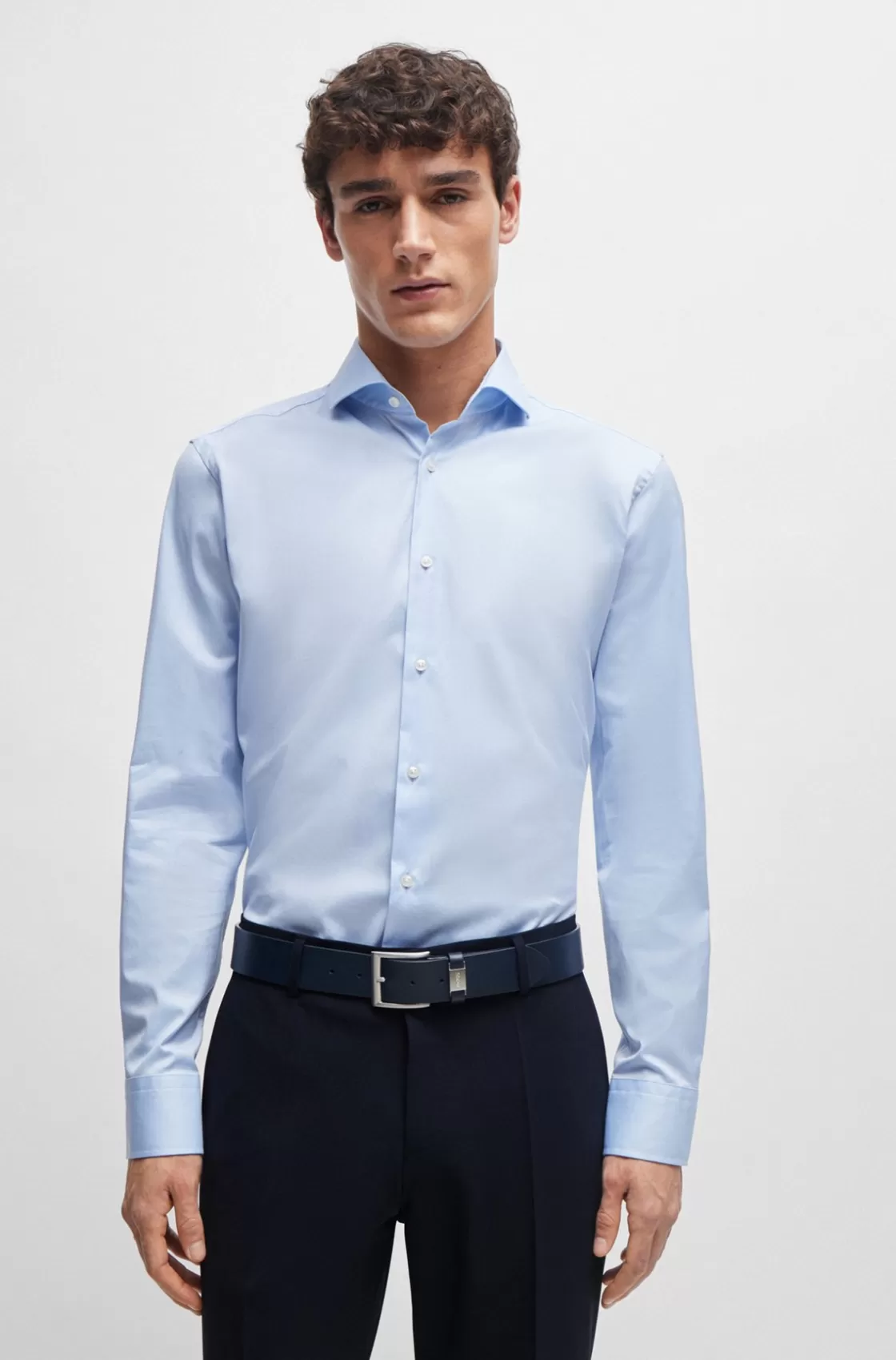 HUGO BOSS Regular-fit Shirt In Stretch-cotton Twill Light Blue Store