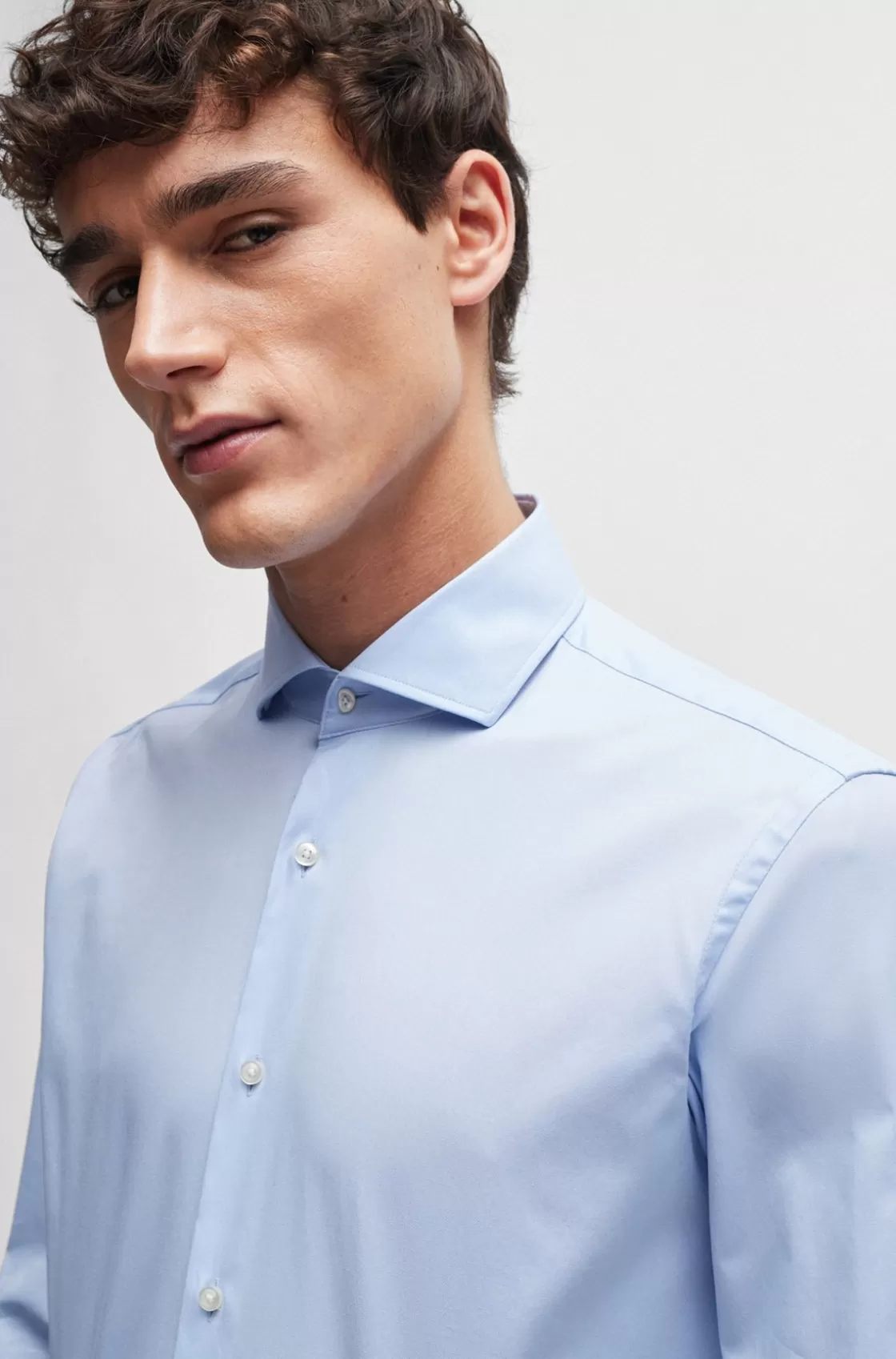 HUGO BOSS Regular-fit Shirt In Stretch-cotton Twill Light Blue Store