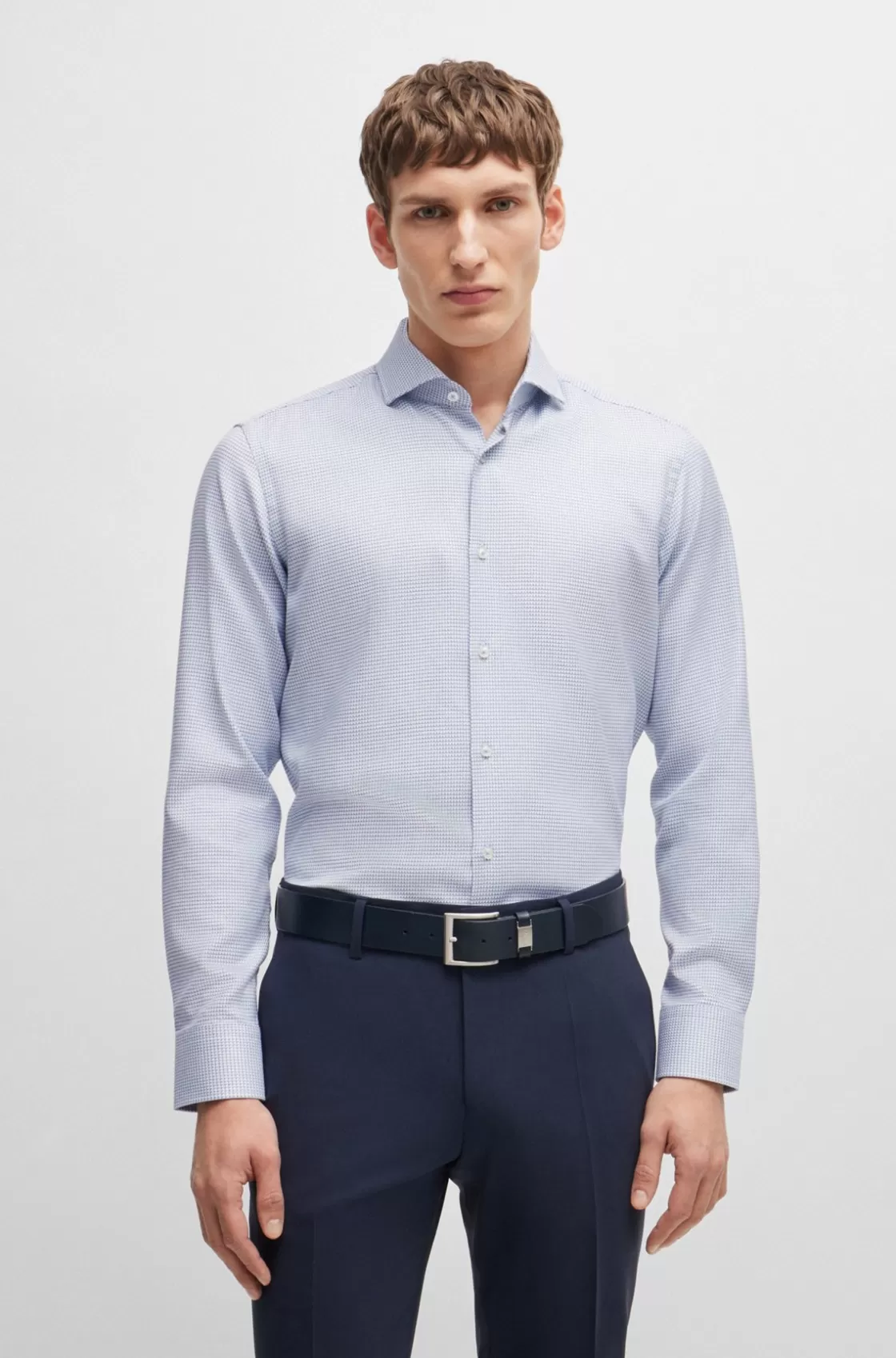 HUGO BOSS Regular-fit Shirt In Structured Cotton Twill Light Blue Sale