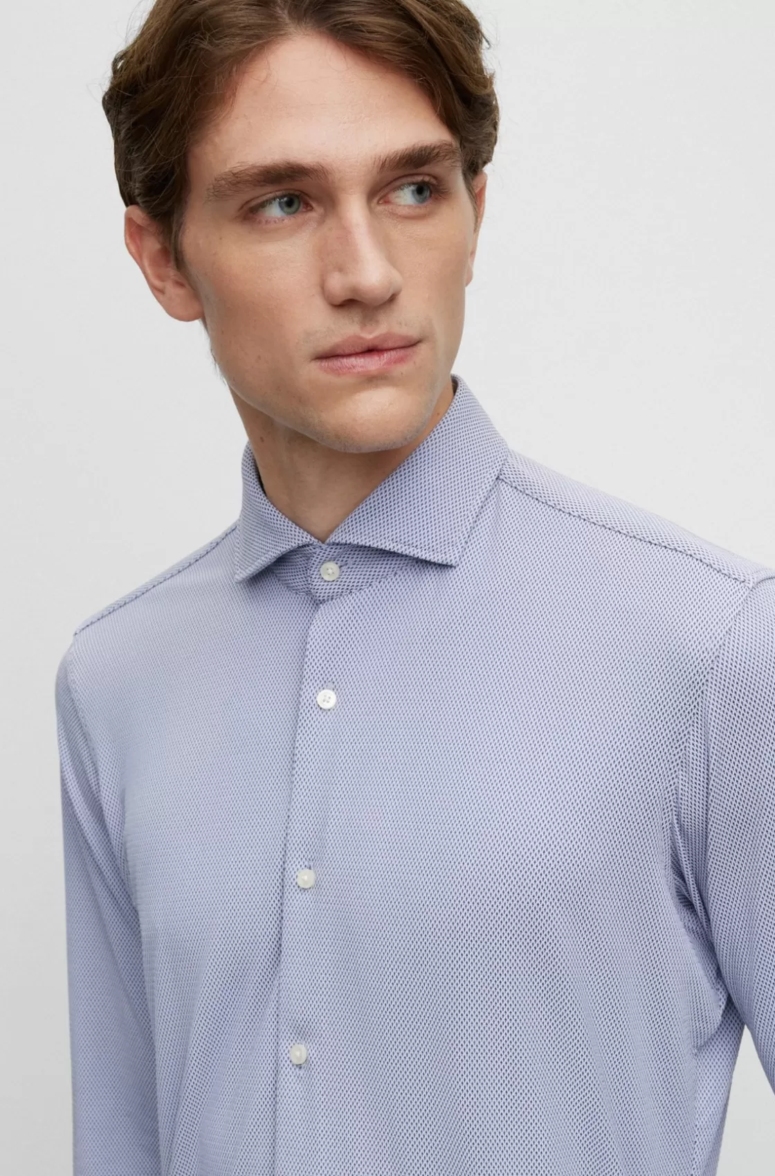 HUGO BOSS Regular-fit Shirt In Structured Performance-stretch Fabric Light Blue New