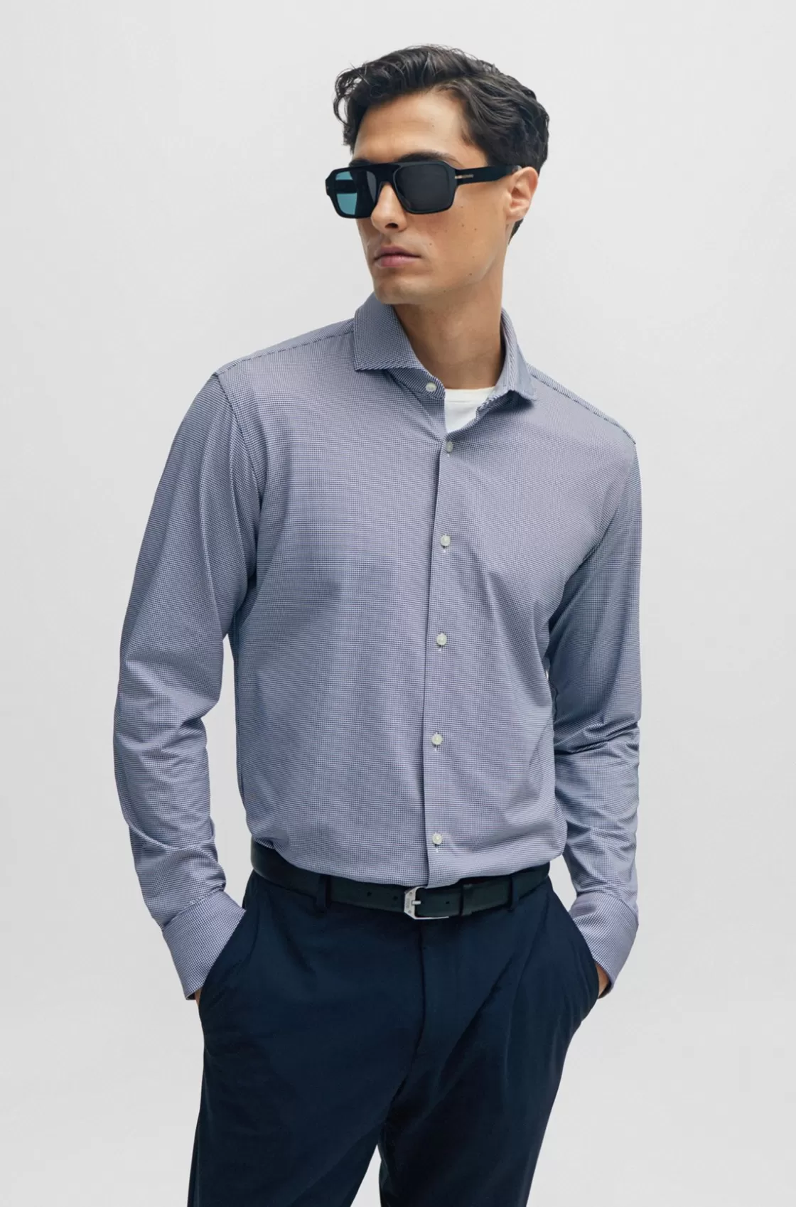 HUGO BOSS Regular-fit Shirt In Structured Performance-stretch Material Dark Blue Hot