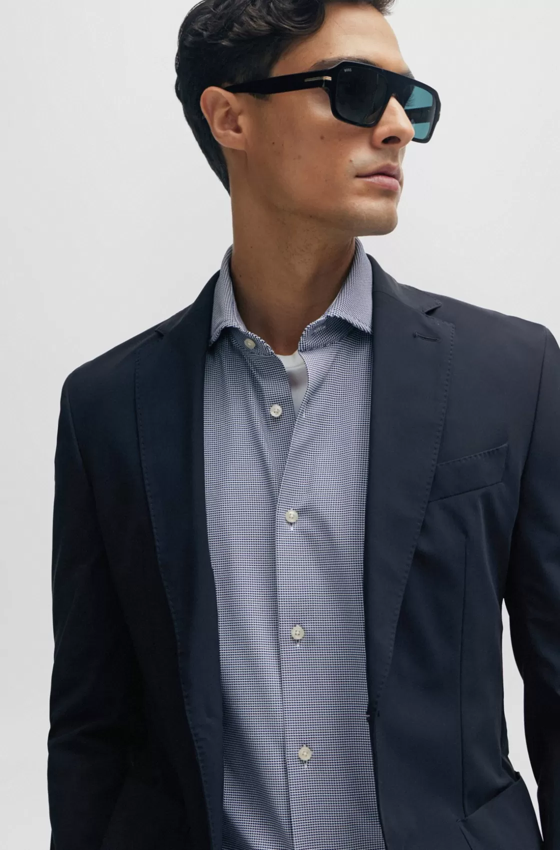 HUGO BOSS Regular-fit Shirt In Structured Performance-stretch Material Dark Blue Hot
