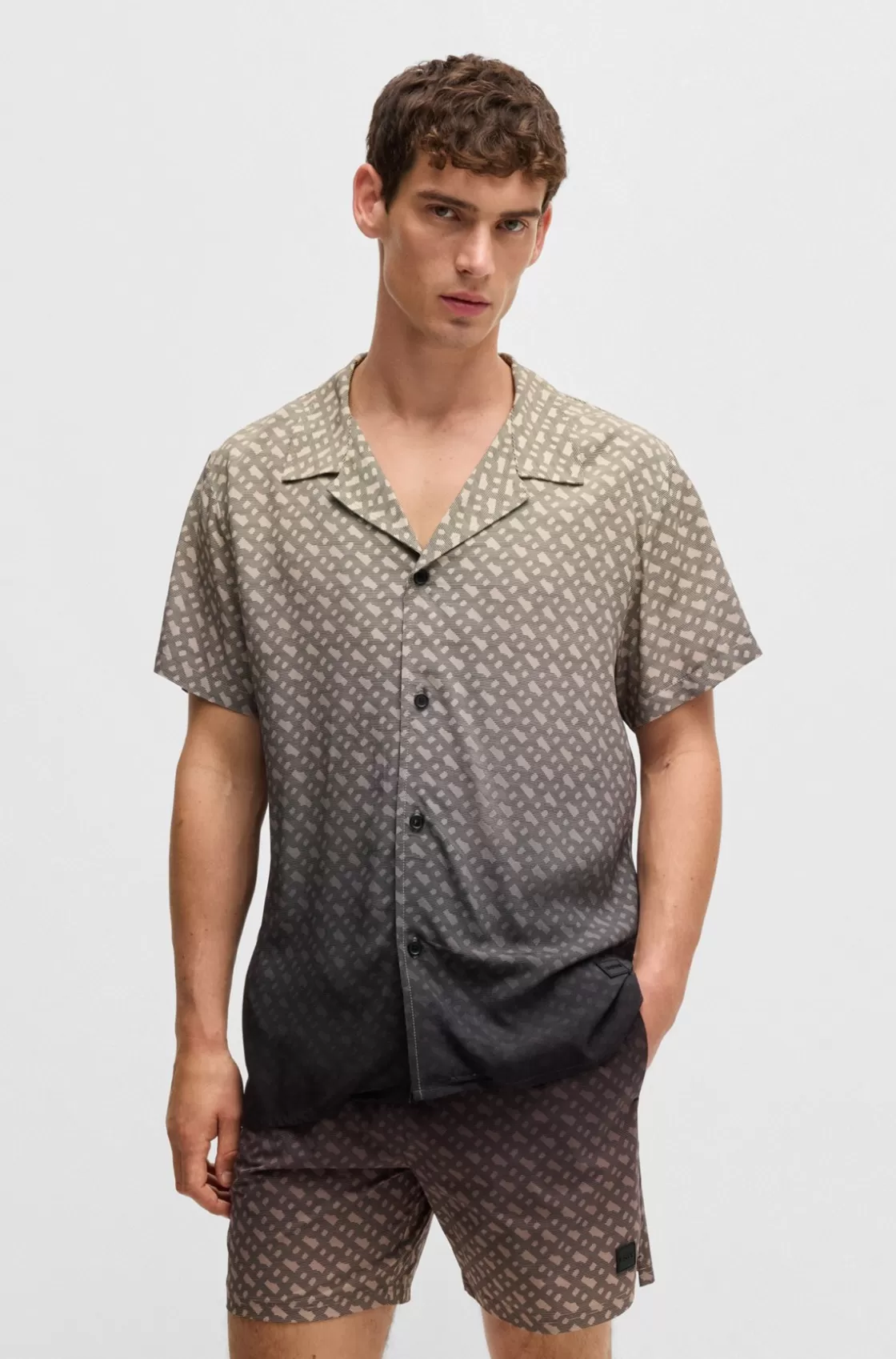 HUGO BOSS Regular-fit Shirt With Degradé Monogram Print Black Clearance