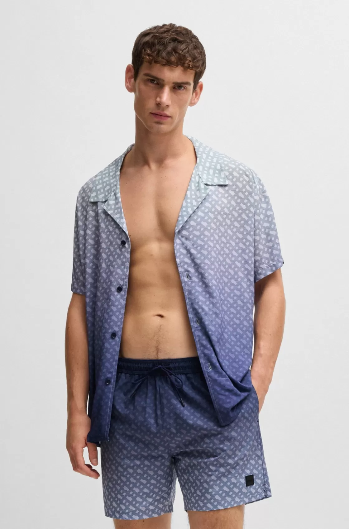HUGO BOSS Regular-fit Shirt With Degradé Monogram Print Dark Blue Hot