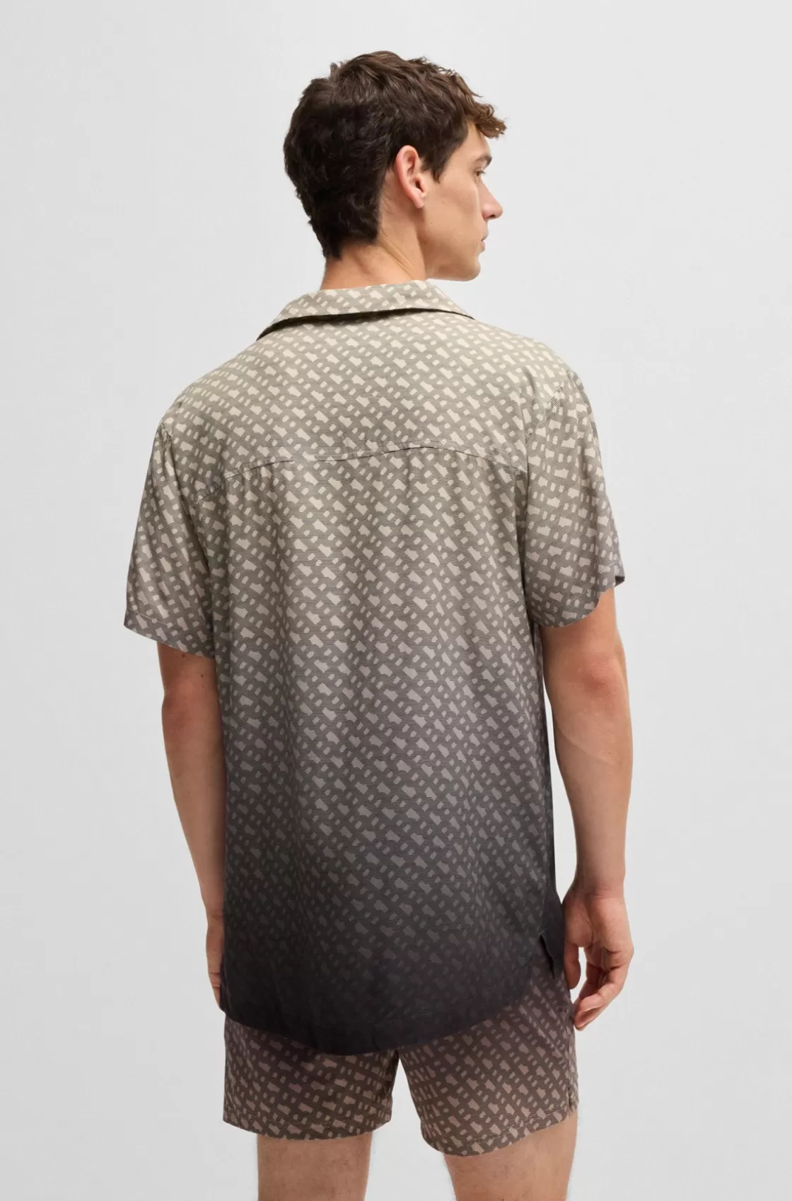 HUGO BOSS Regular-fit Shirt With Degradé Monogram Print Black Clearance