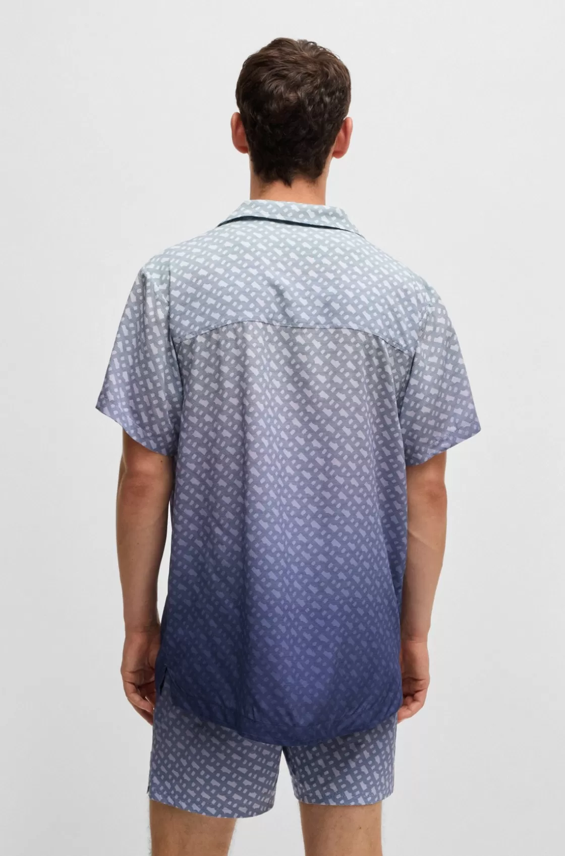 HUGO BOSS Regular-fit Shirt With Degradé Monogram Print Dark Blue Hot