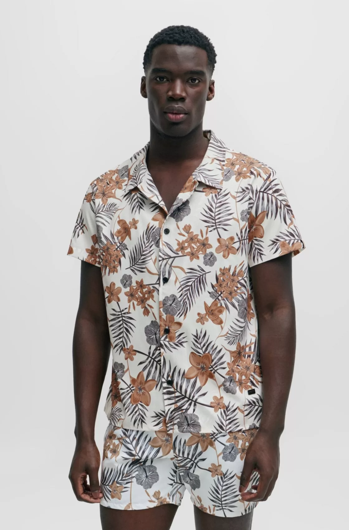 HUGO BOSS Regular-fit Shirt With Seasonal Print White Clearance