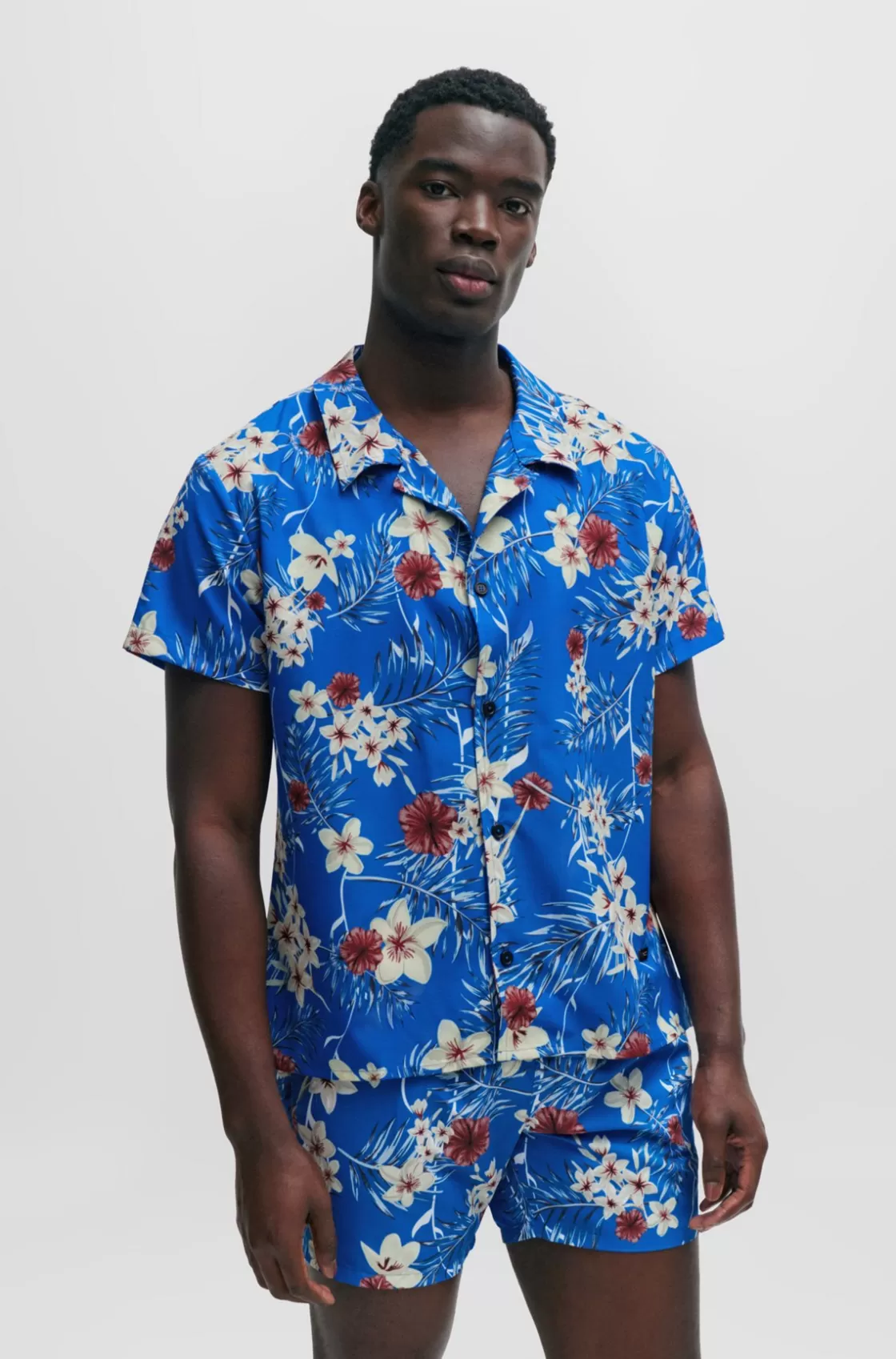 HUGO BOSS Regular-fit Shirt With Seasonal Print Blue Shop