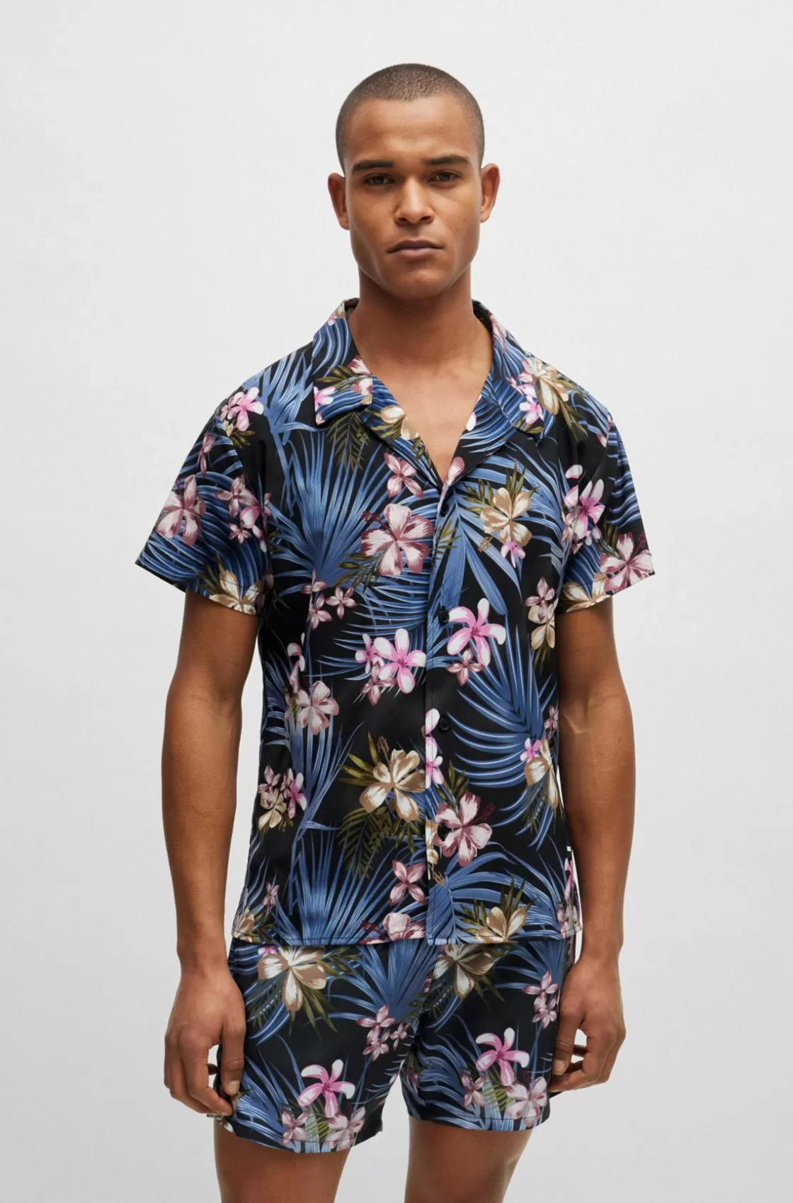 HUGO BOSS Regular-fit Shirt With Seasonal Print Dark Blue Hot