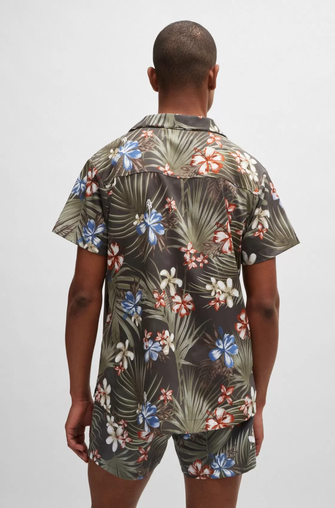 HUGO BOSS Regular-fit Shirt With Seasonal Print Khaki Best Sale