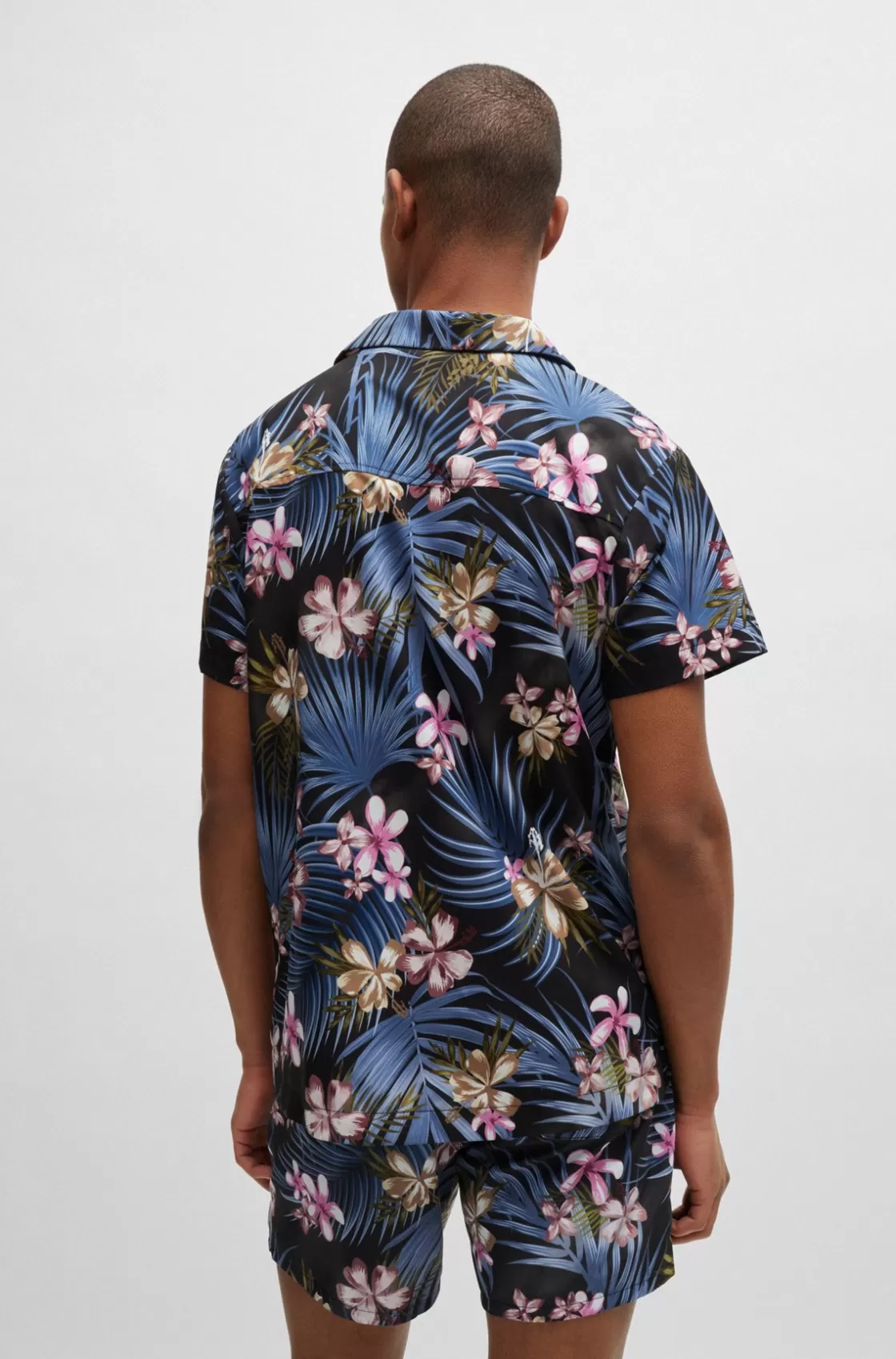 HUGO BOSS Regular-fit Shirt With Seasonal Print Dark Blue Hot