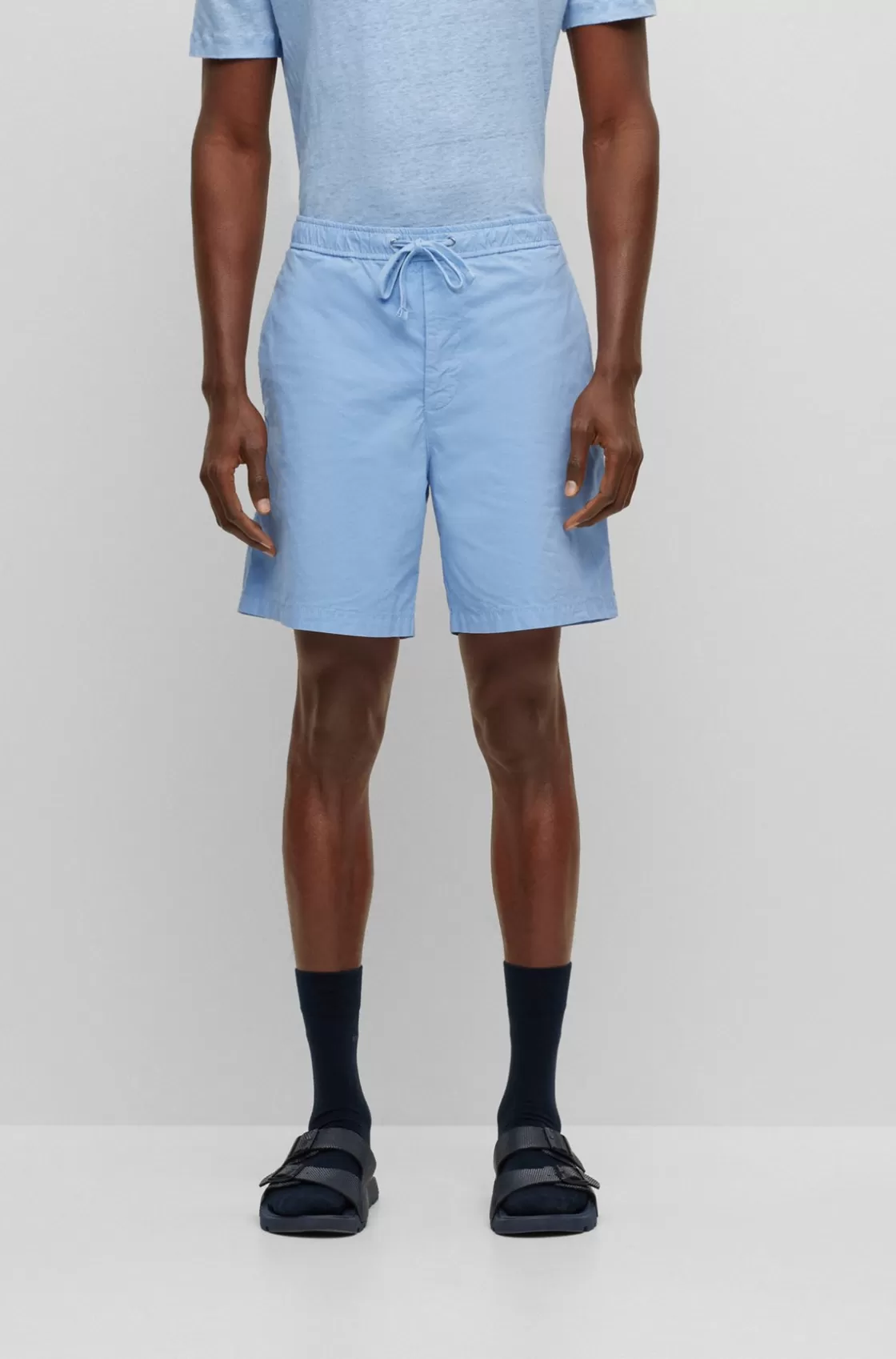 HUGO BOSS Regular-fit Shorts In Paper-touch Stretch Cotton Light Blue Best