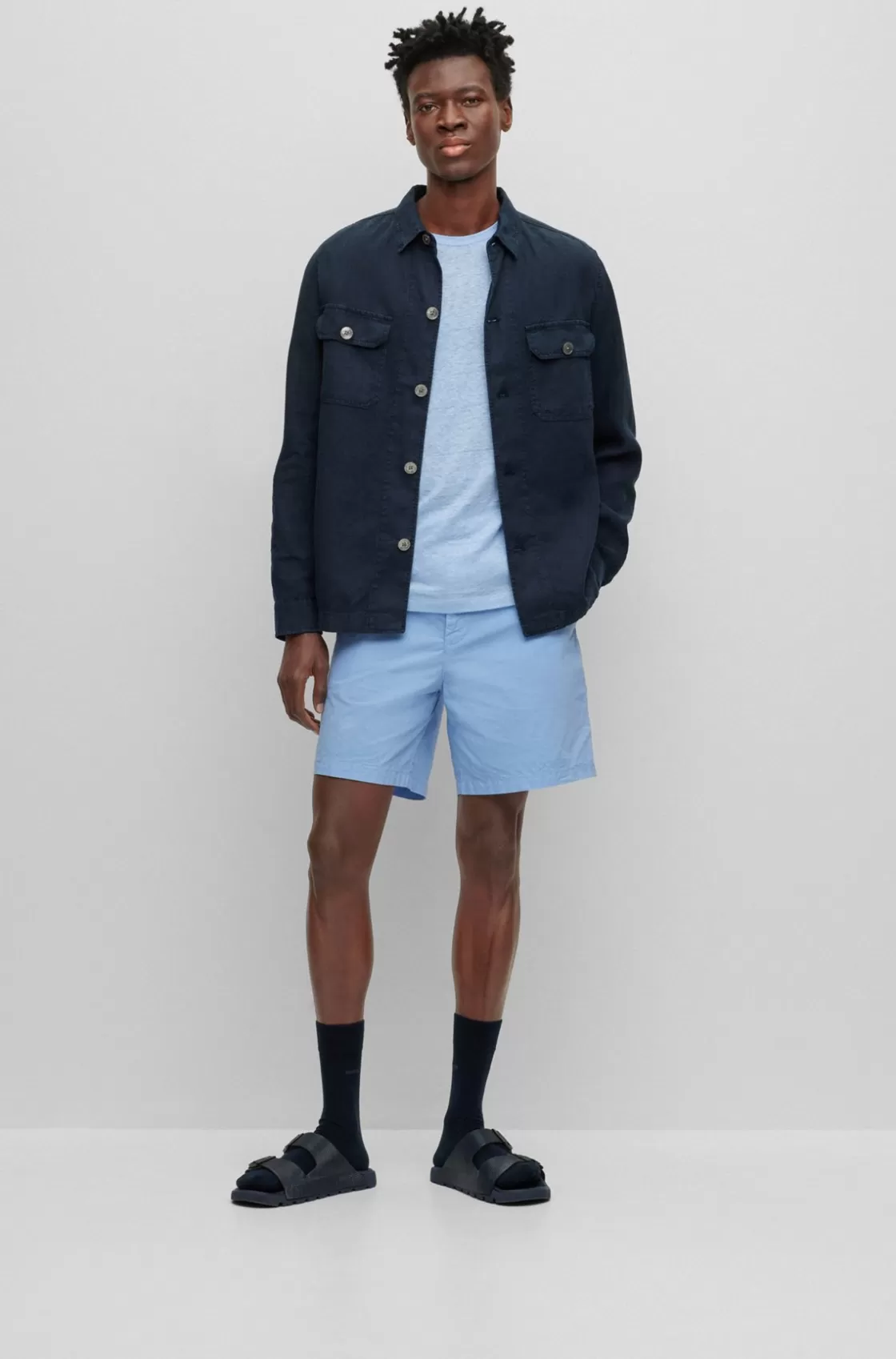 HUGO BOSS Regular-fit Shorts In Paper-touch Stretch Cotton Light Blue Best