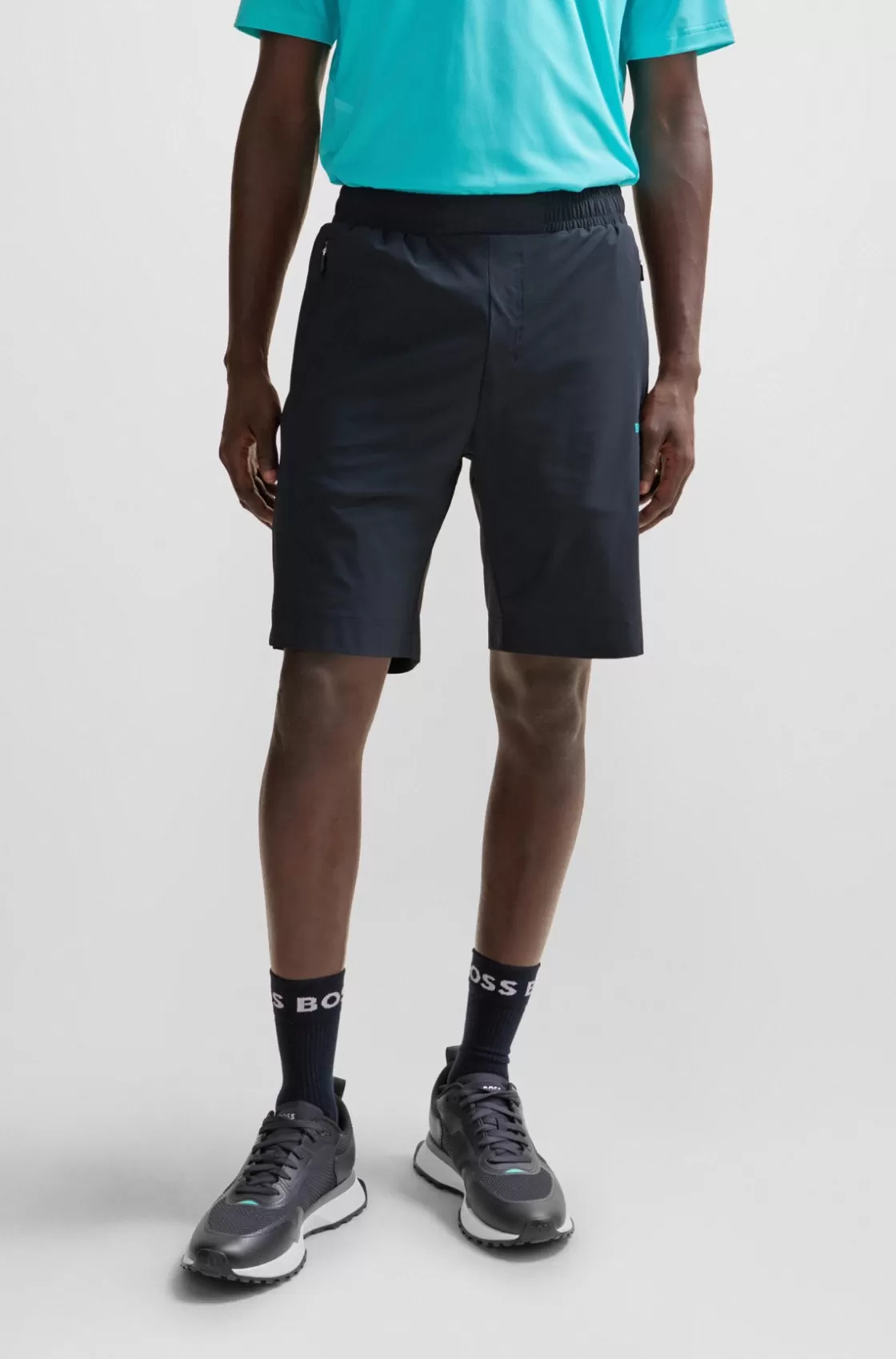 HUGO BOSS Regular-fit Shorts With Decorative Reflective Artwork Dark Blue Hot