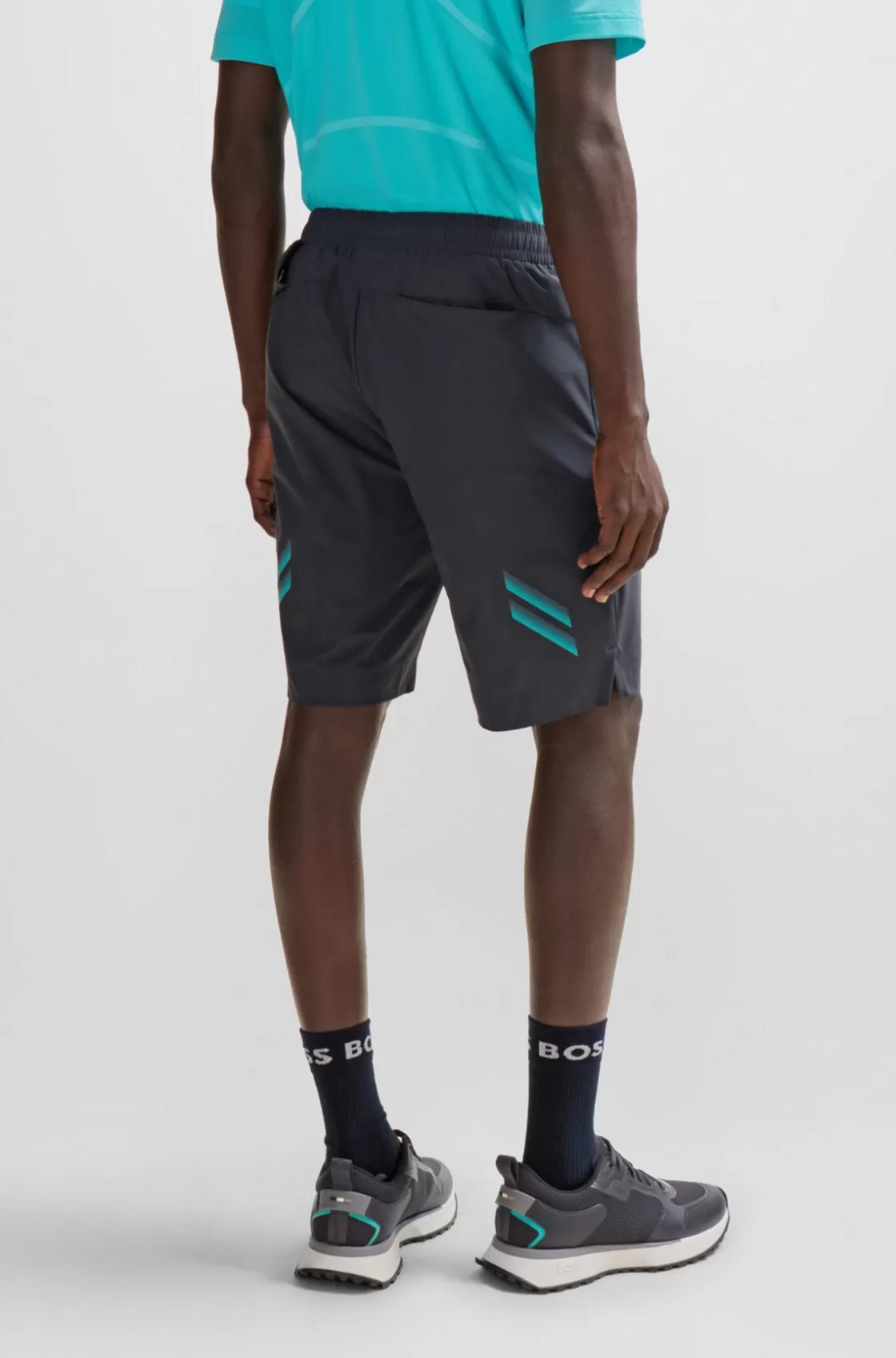 HUGO BOSS Regular-fit Shorts With Decorative Reflective Artwork Dark Blue Hot