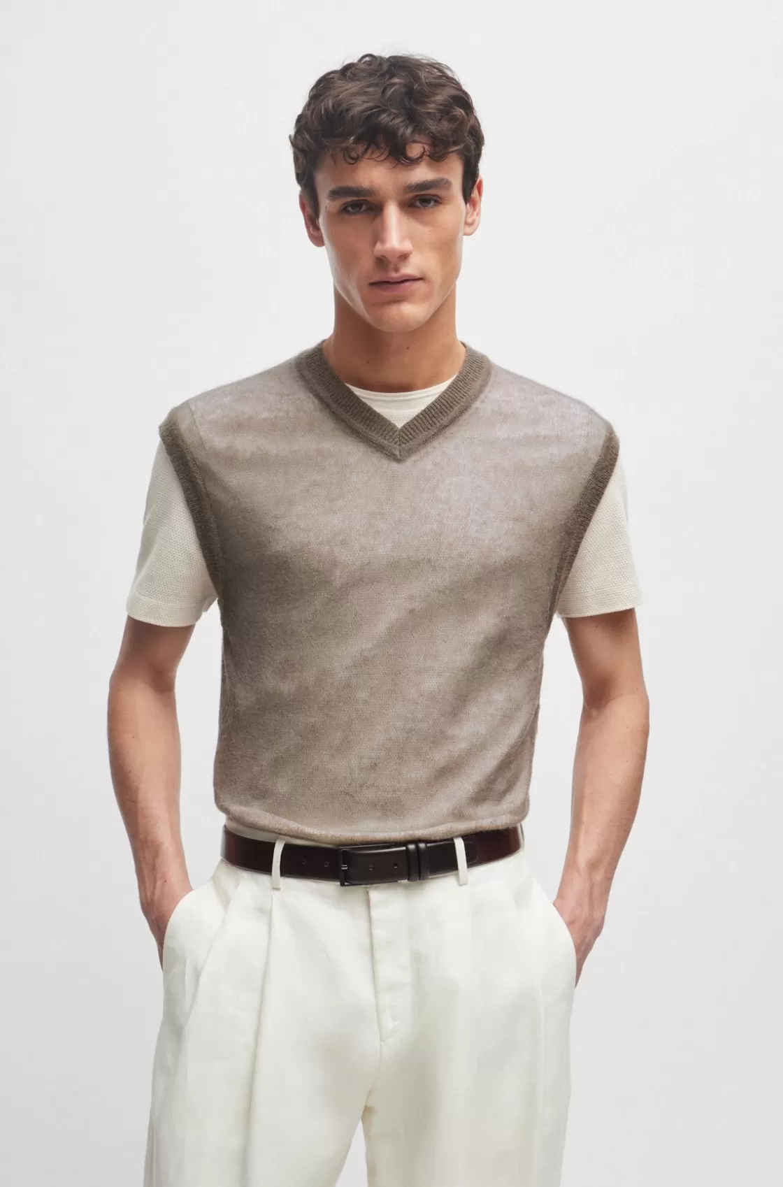 HUGO BOSS Regular-fit Sleeveless Sweater In A Translucent Knit Light Beige Sale