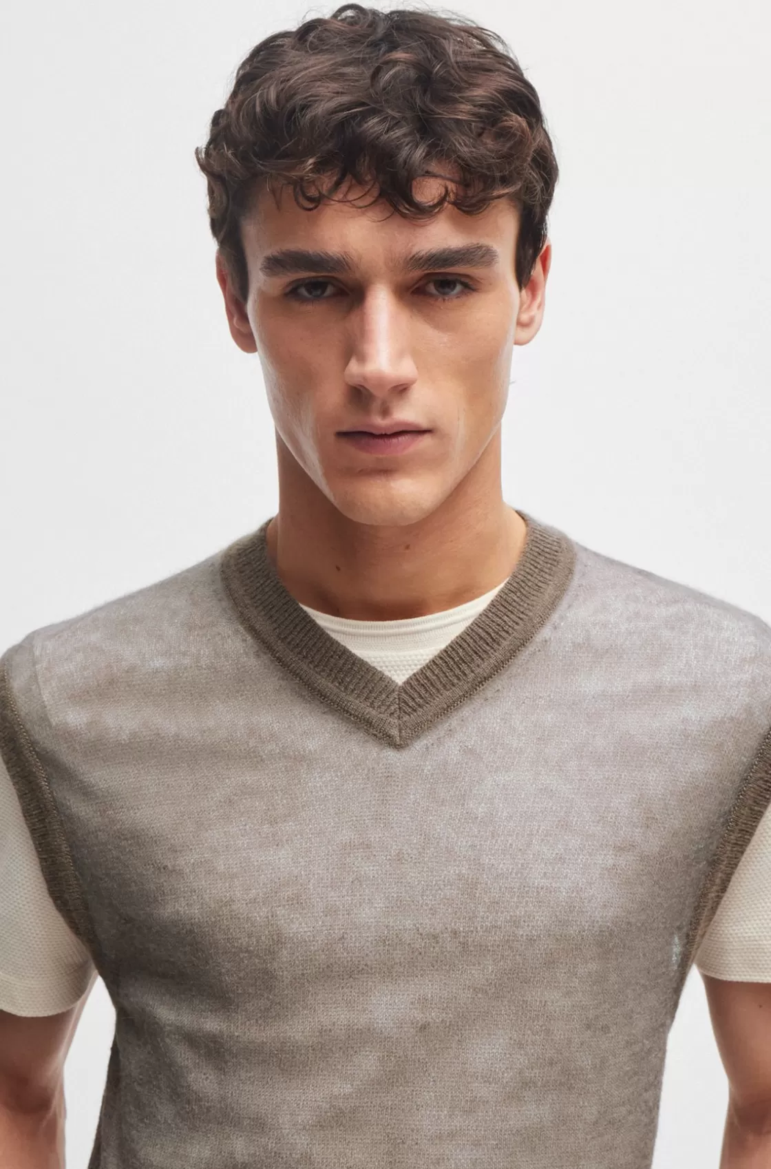 HUGO BOSS Regular-fit Sleeveless Sweater In A Translucent Knit Light Beige Sale